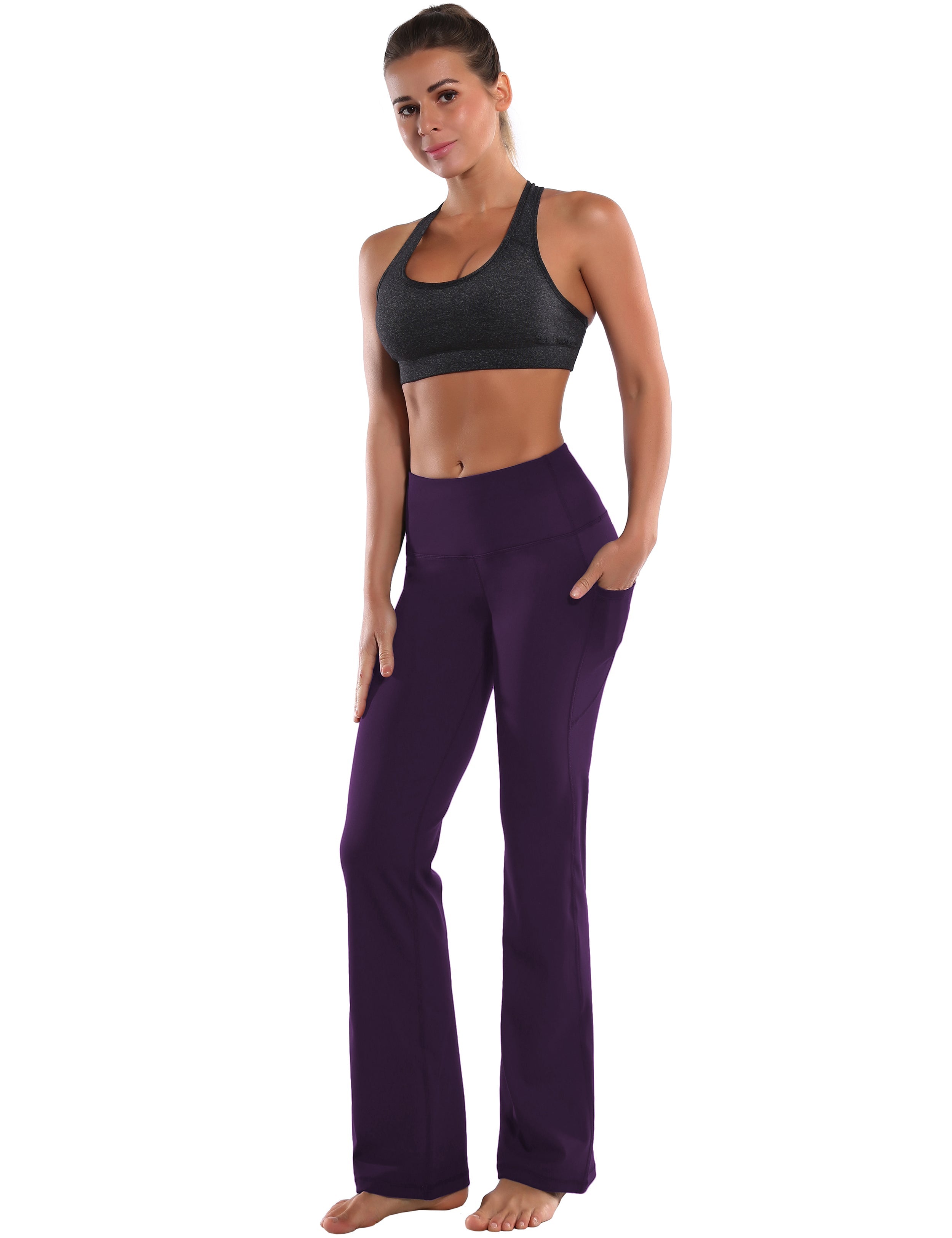 29" 31" 33" 35" 37"  Side Pockets Bootcut Leggings pansypurple_Running