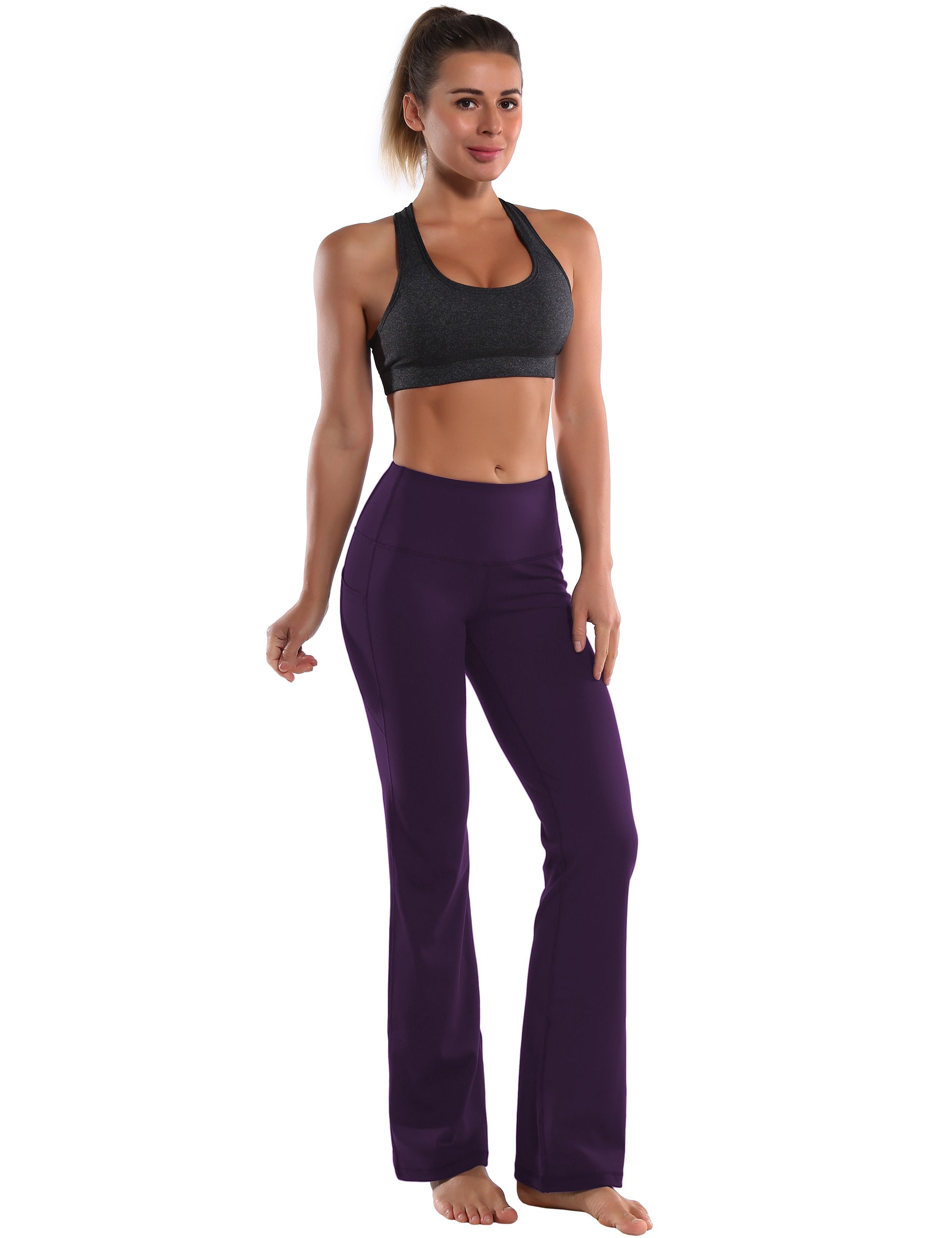 29" 31" 33" 35" 37"  Side Pockets Bootcut Leggings pansypurple_Jogging