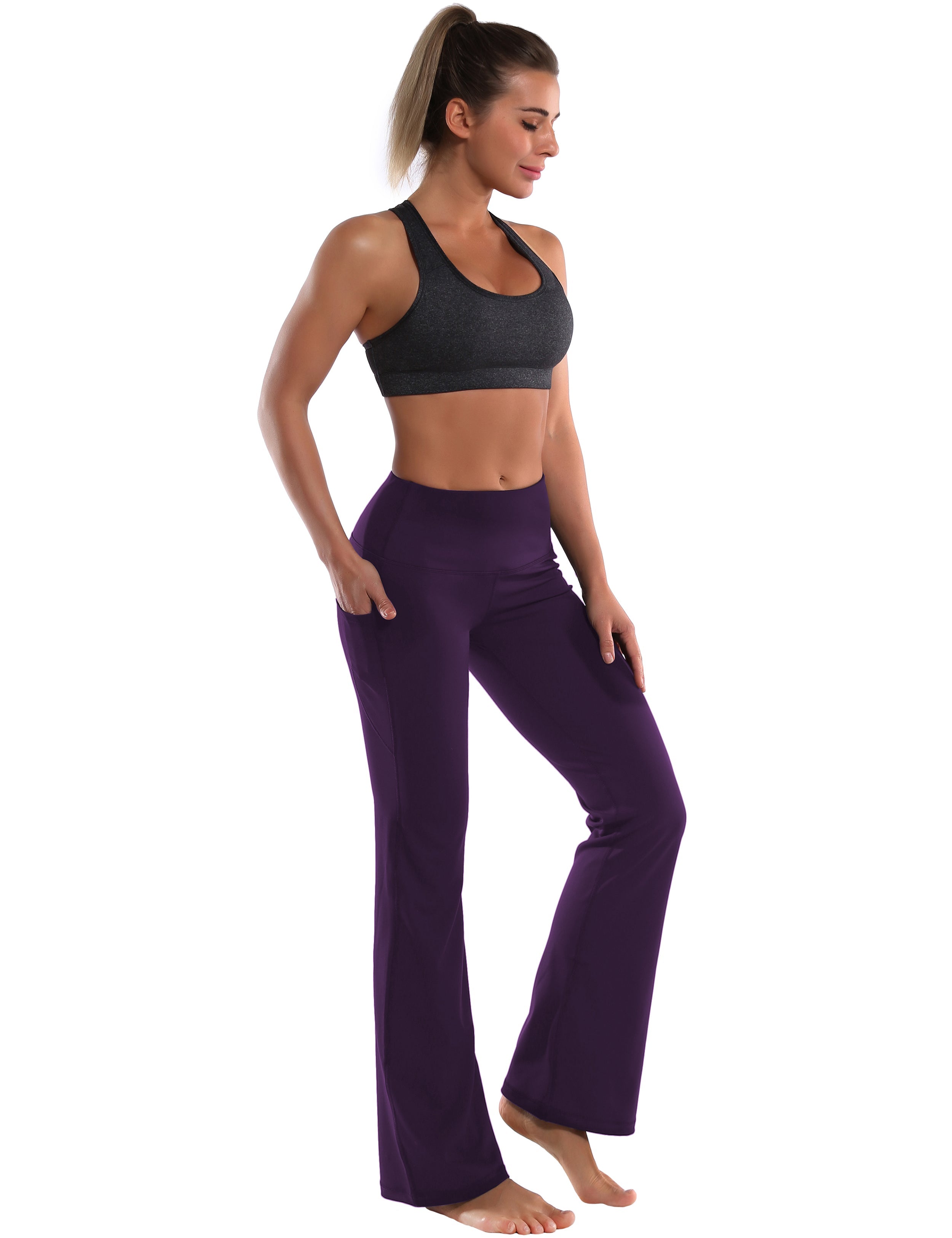 29" 31" 33" 35" 37"  Side Pockets Bootcut Leggings pansypurple_Running