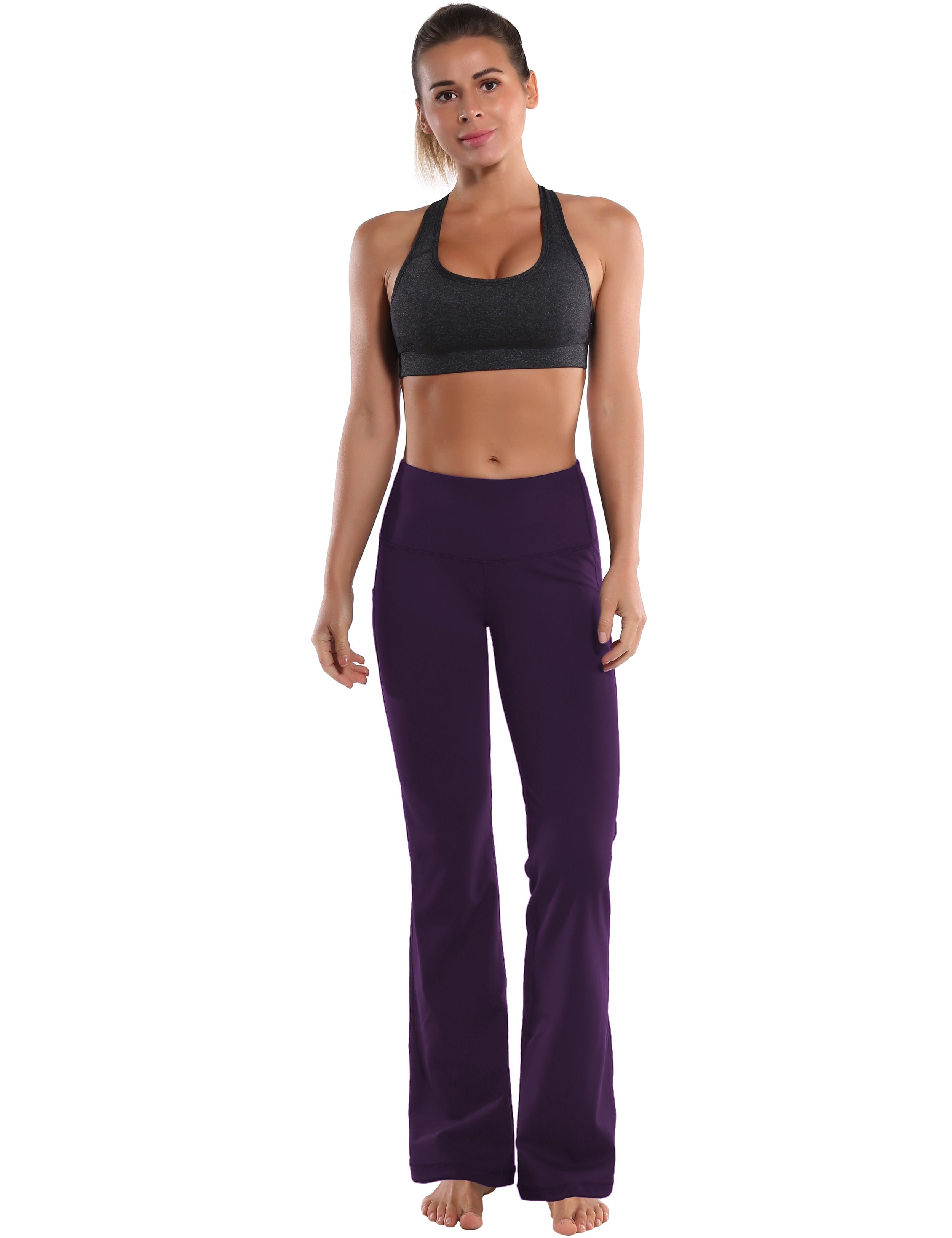 29" 31" 33" 35" 37"  Side Pockets Bootcut Leggings pansypurple_Jogging