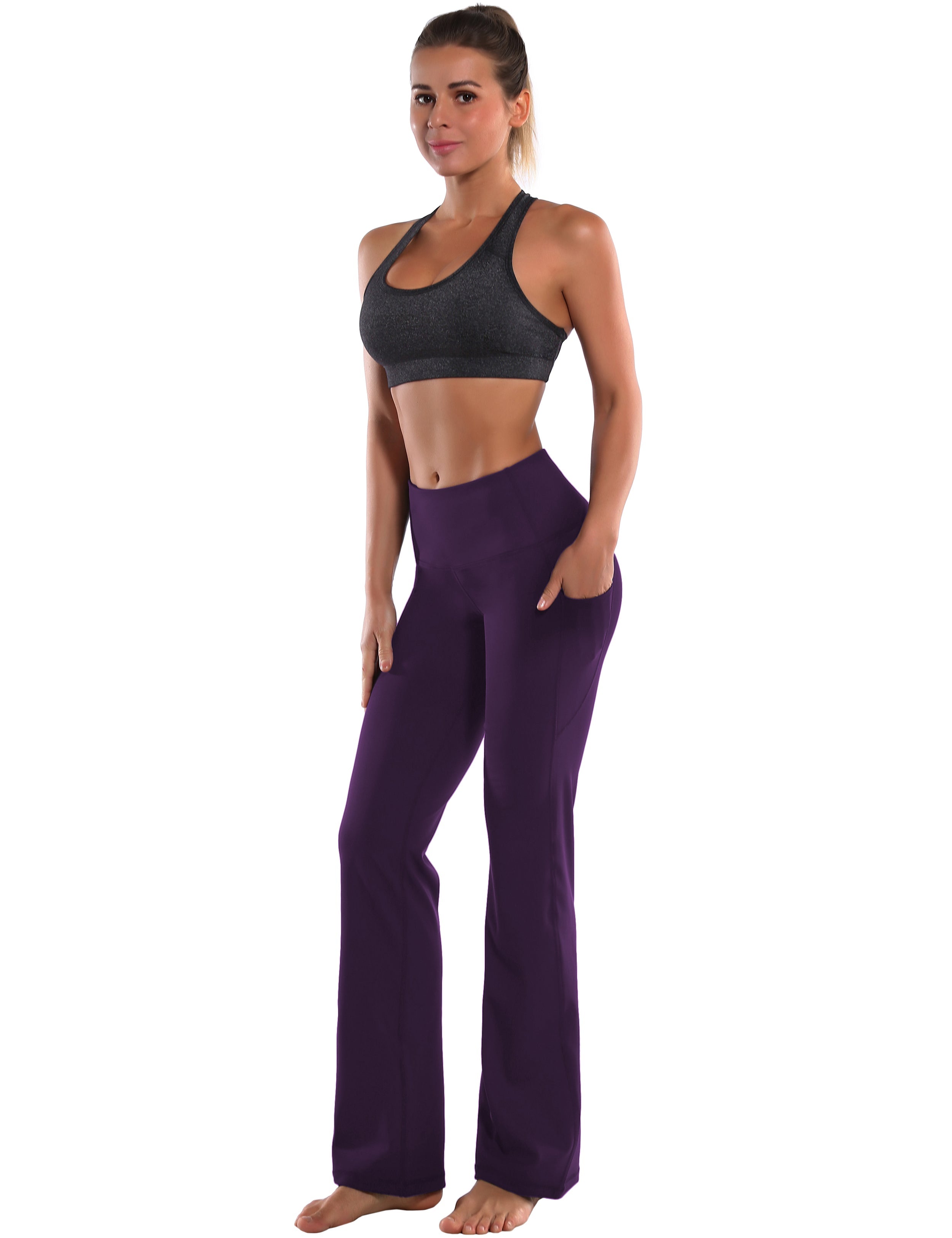 29" 31" 33" 35" 37"  Side Pockets Bootcut Leggings pansypurple_Jogging
