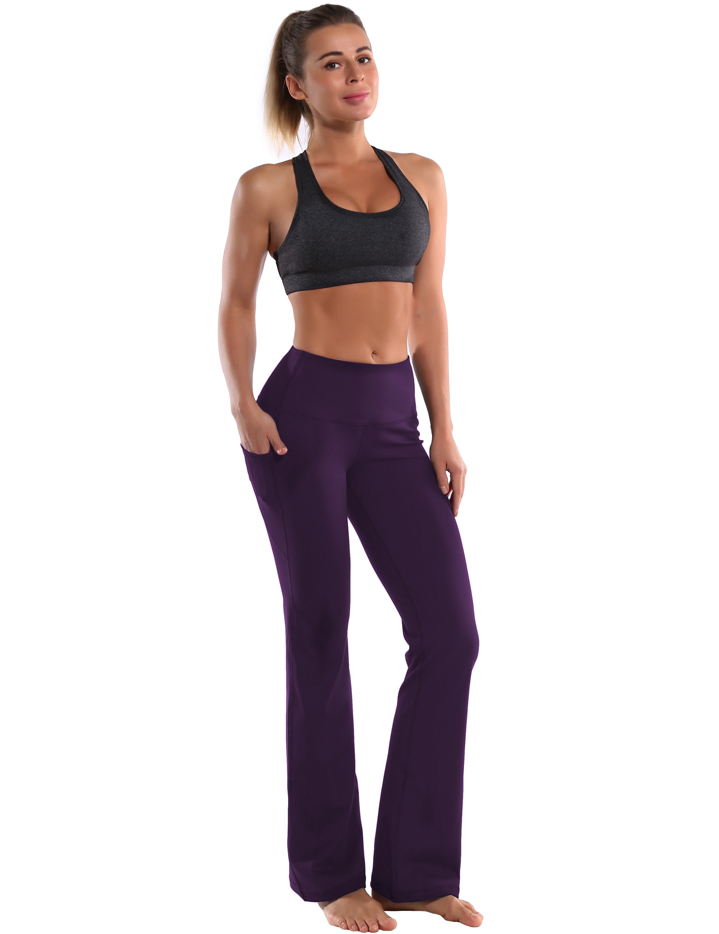 29" 31" 33" 35" 37"  Side Pockets Bootcut Leggings pansypurple_Jogging