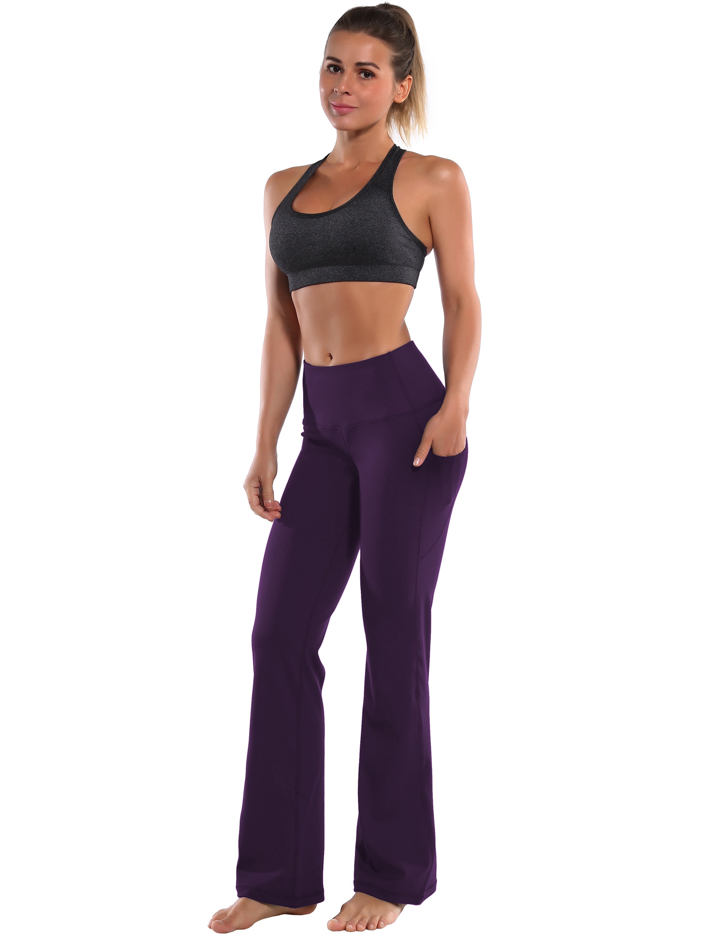 29" 31" 33" 35" 37"  Side Pockets Bootcut Leggings pansypurple_Jogging