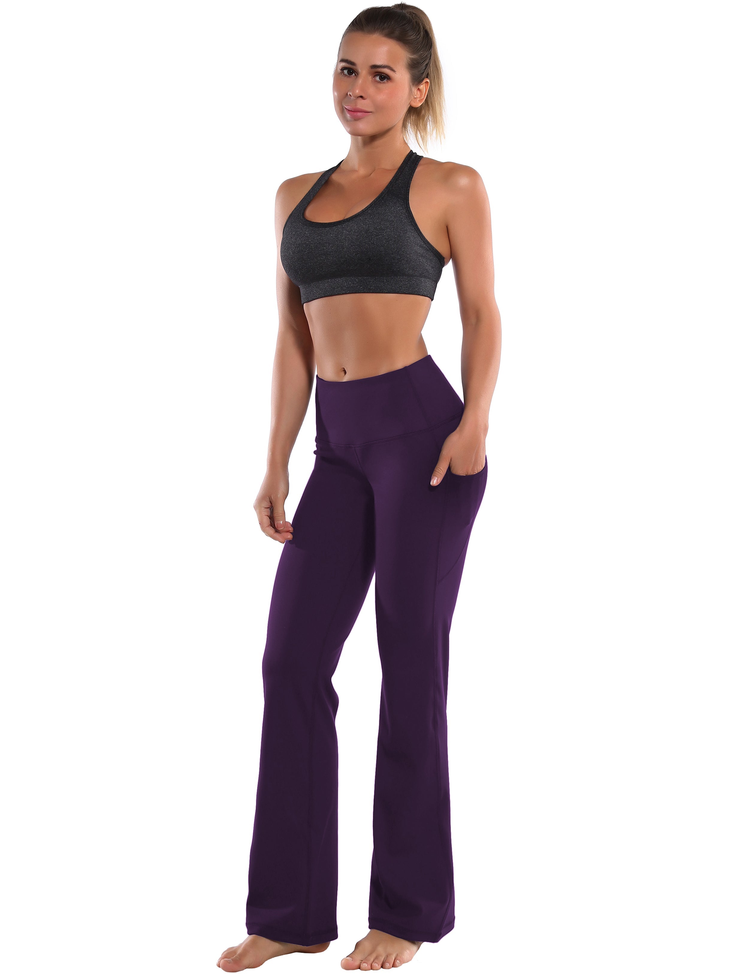 29" 31" 33" 35" 37"  Side Pockets Bootcut Leggings pansypurple_Running