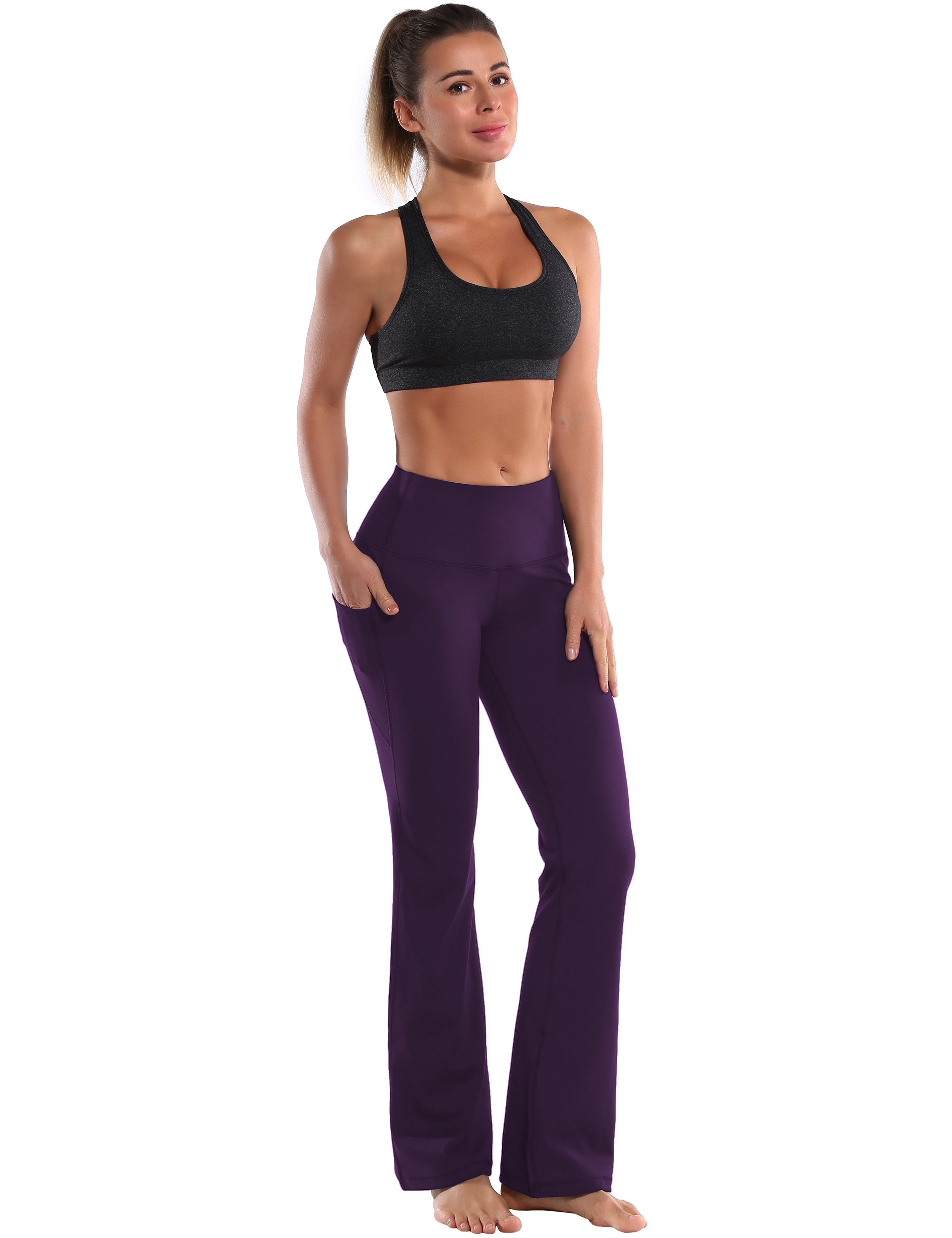 29" 31" 33" 35" 37"  Side Pockets Bootcut Leggings pansypurple_Jogging