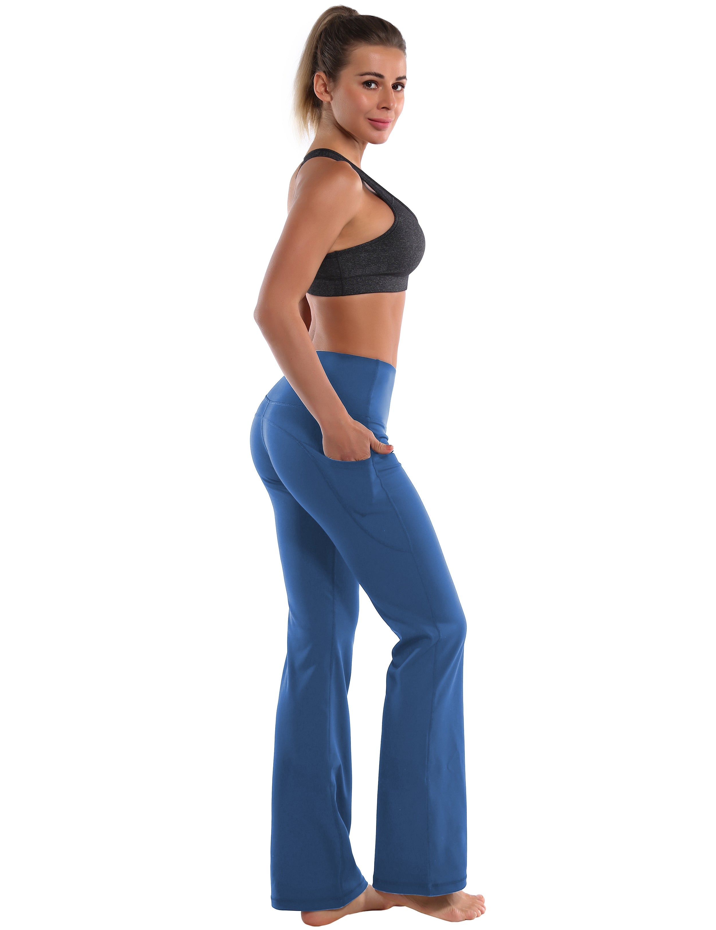 29" 31" 33" 35" 37"  Side Pockets Bootcut Leggings purplishblue_Running