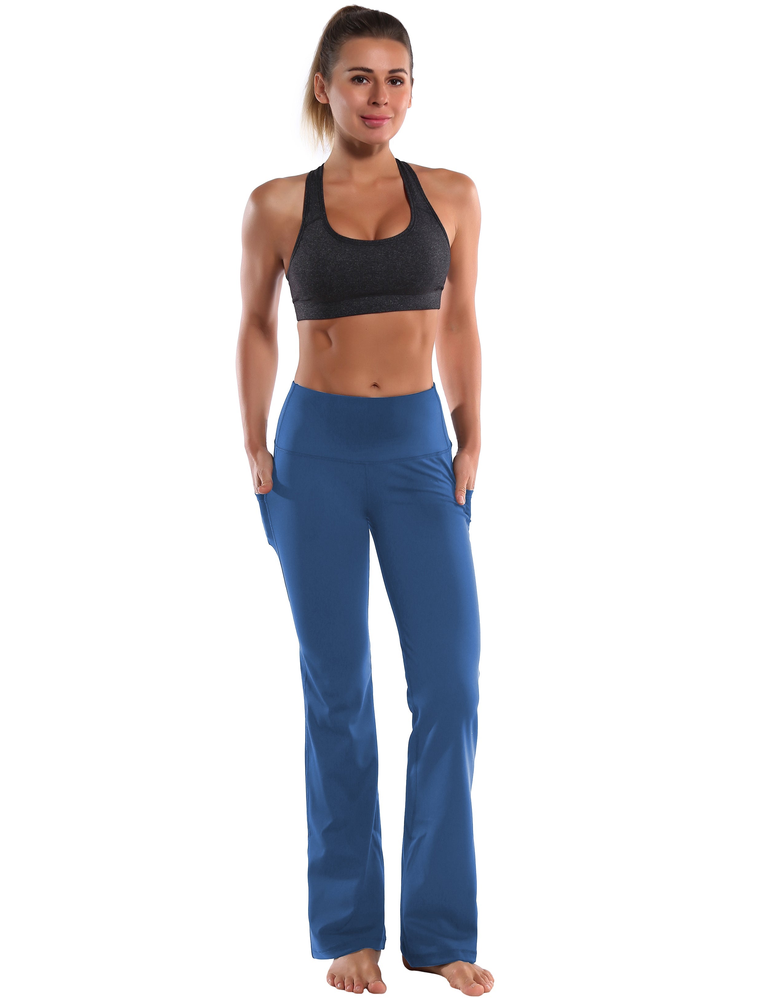 29" 31" 33" 35" 37"  Side Pockets Bootcut Leggings purplishblue_Running