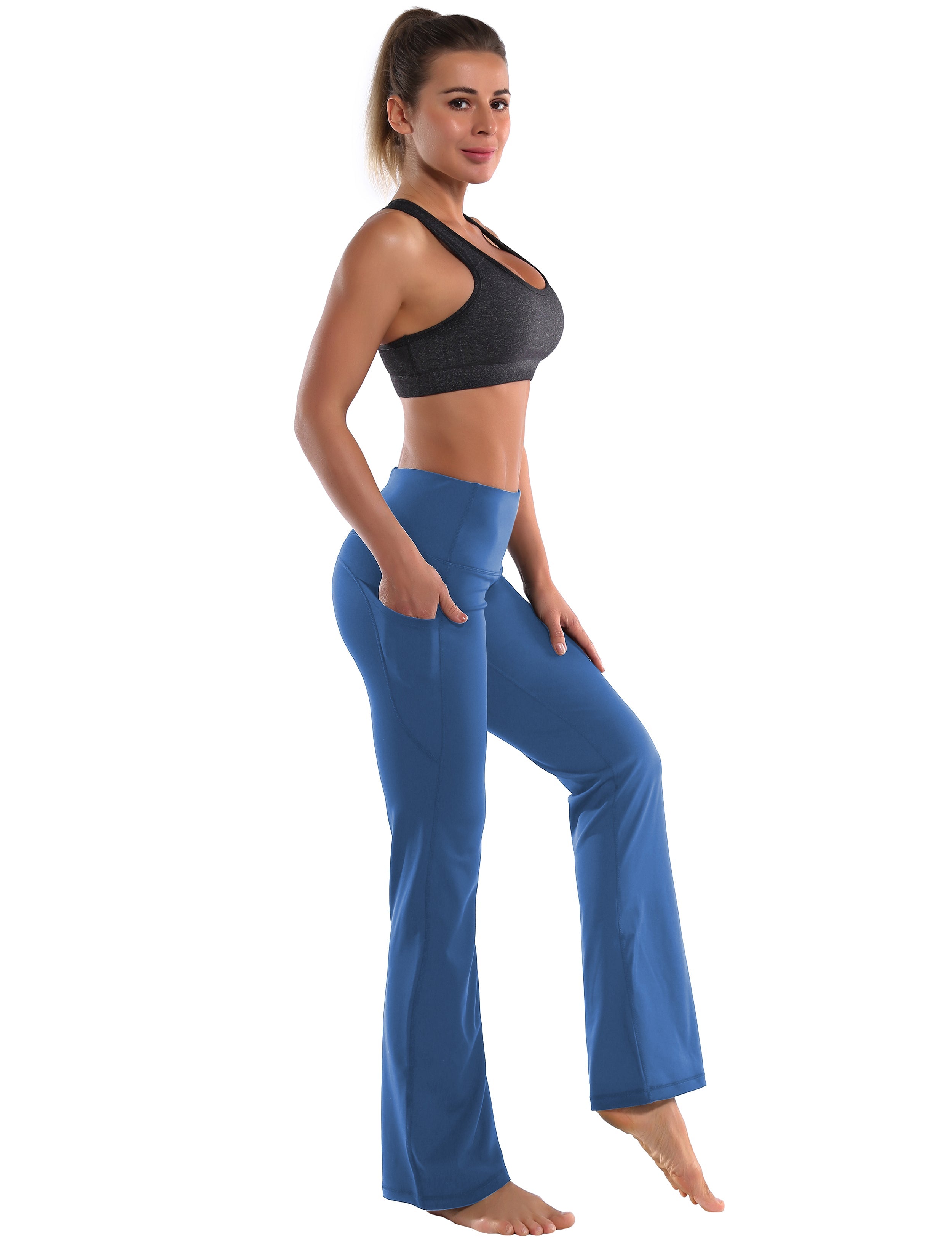 29" 31" 33" 35" 37"  Side Pockets Bootcut Leggings purplishblue_Running