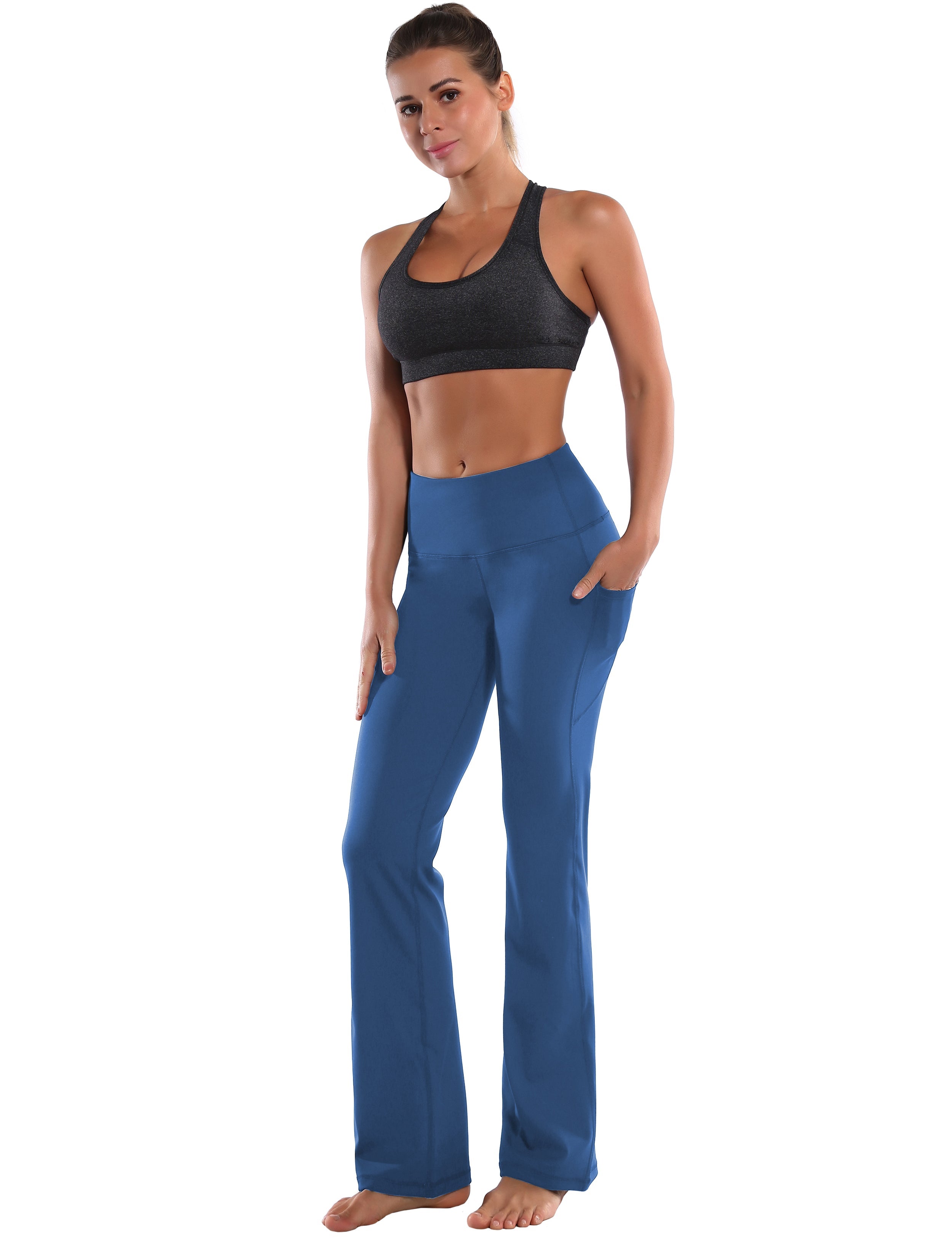 29" 31" 33" 35" 37"  Side Pockets Bootcut Leggings purplishblue_Running