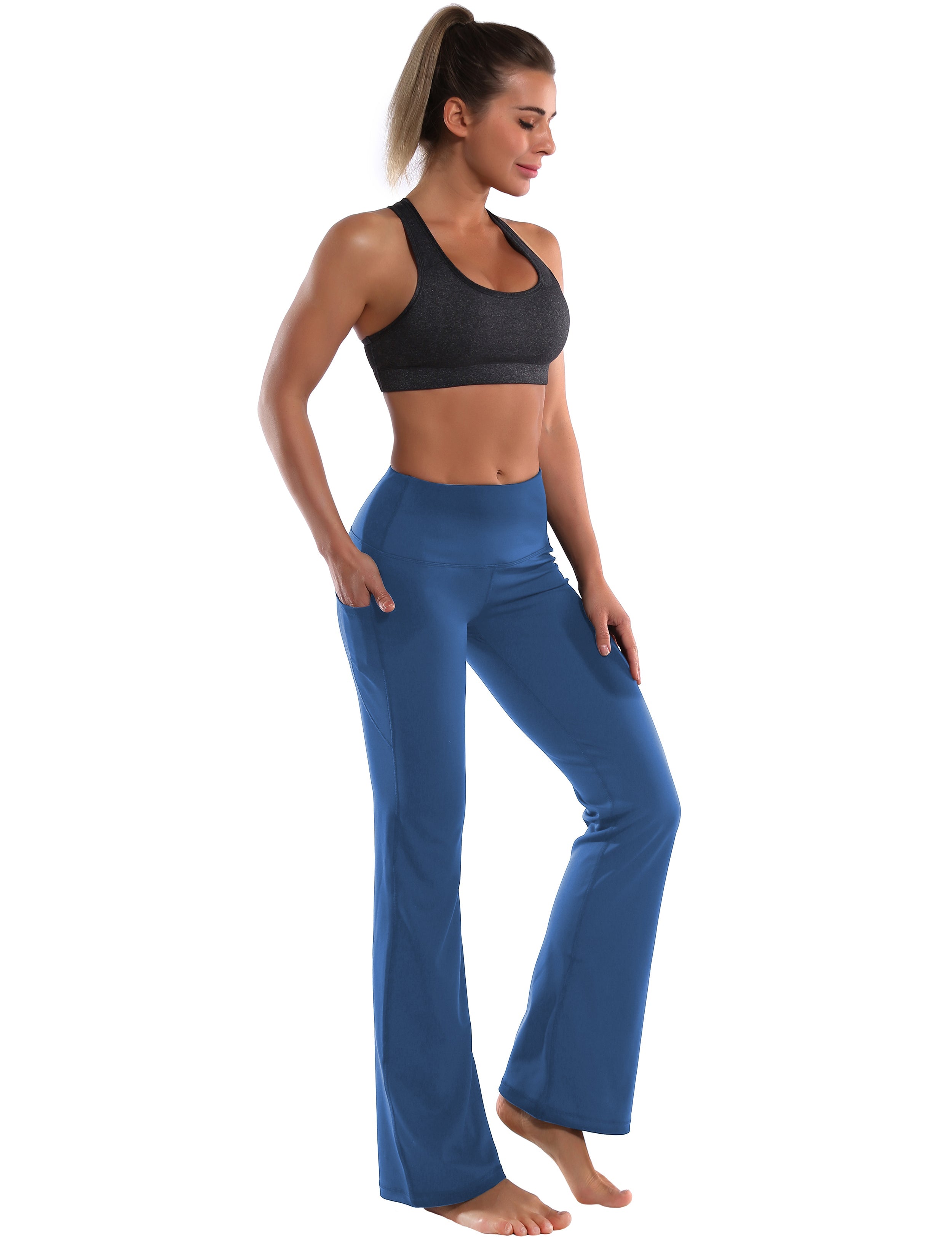 29" 31" 33" 35" 37"  Side Pockets Bootcut Leggings purplishblue_Running