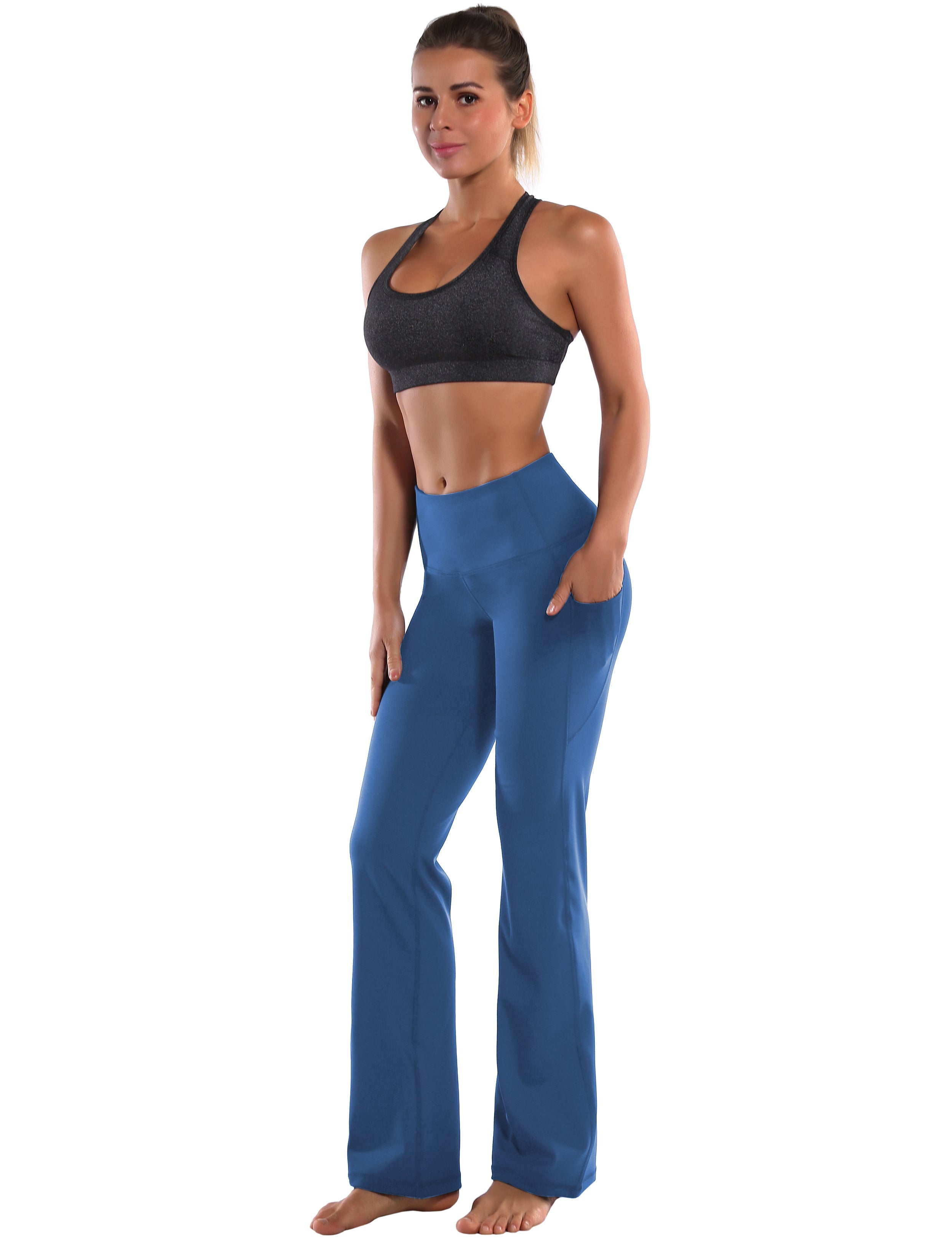 29" 31" 33" 35" 37"  Side Pockets Bootcut Leggings purplishblue_Running
