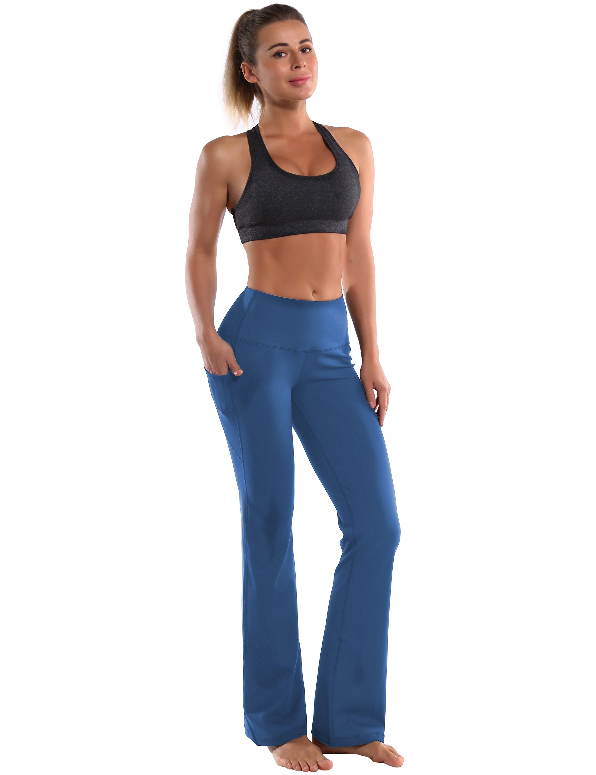 29" 31" 33" 35" 37"  Side Pockets Bootcut Leggings purplishblue_Running