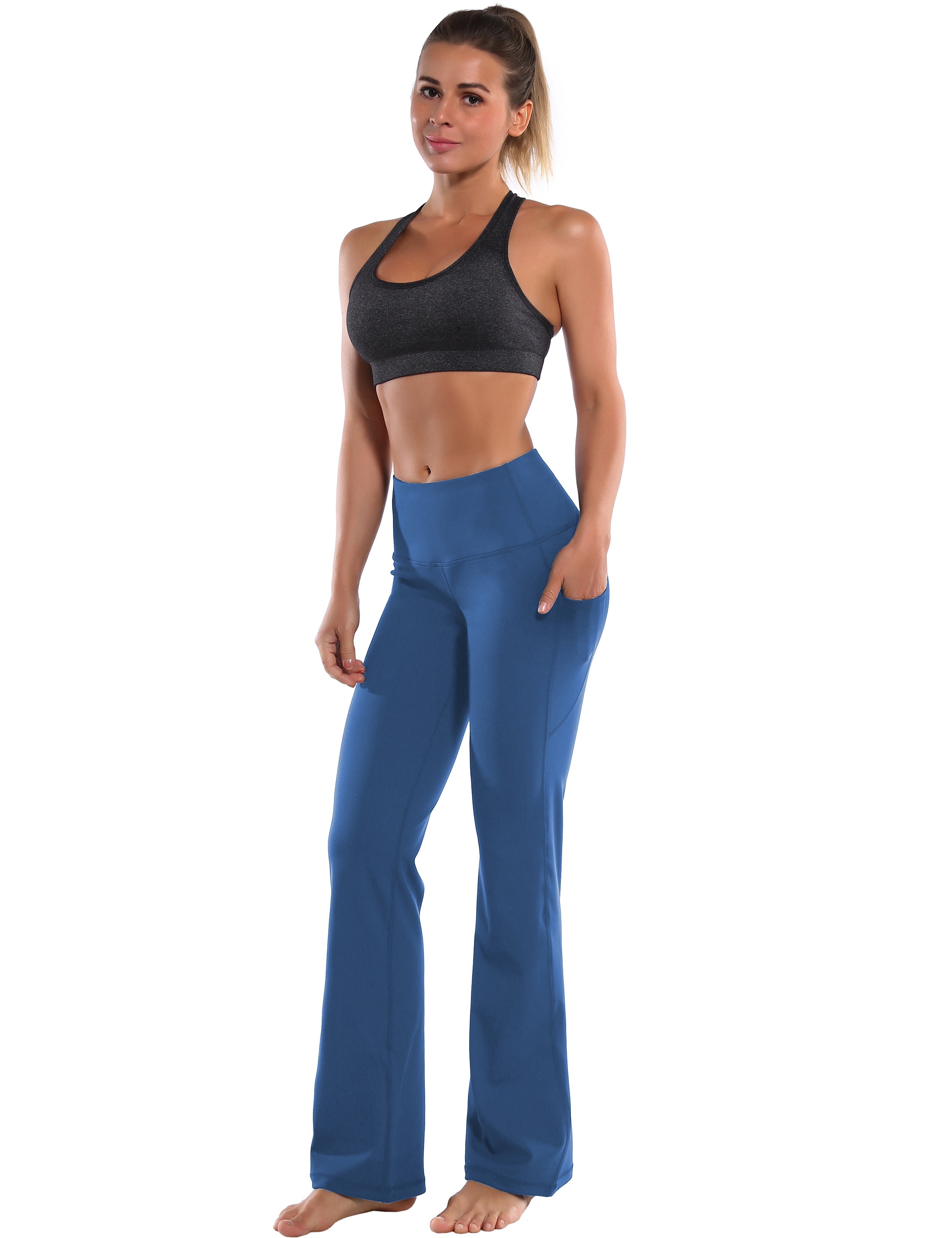 29" 31" 33" 35" 37"  Side Pockets Bootcut Leggings purplishblue_Running