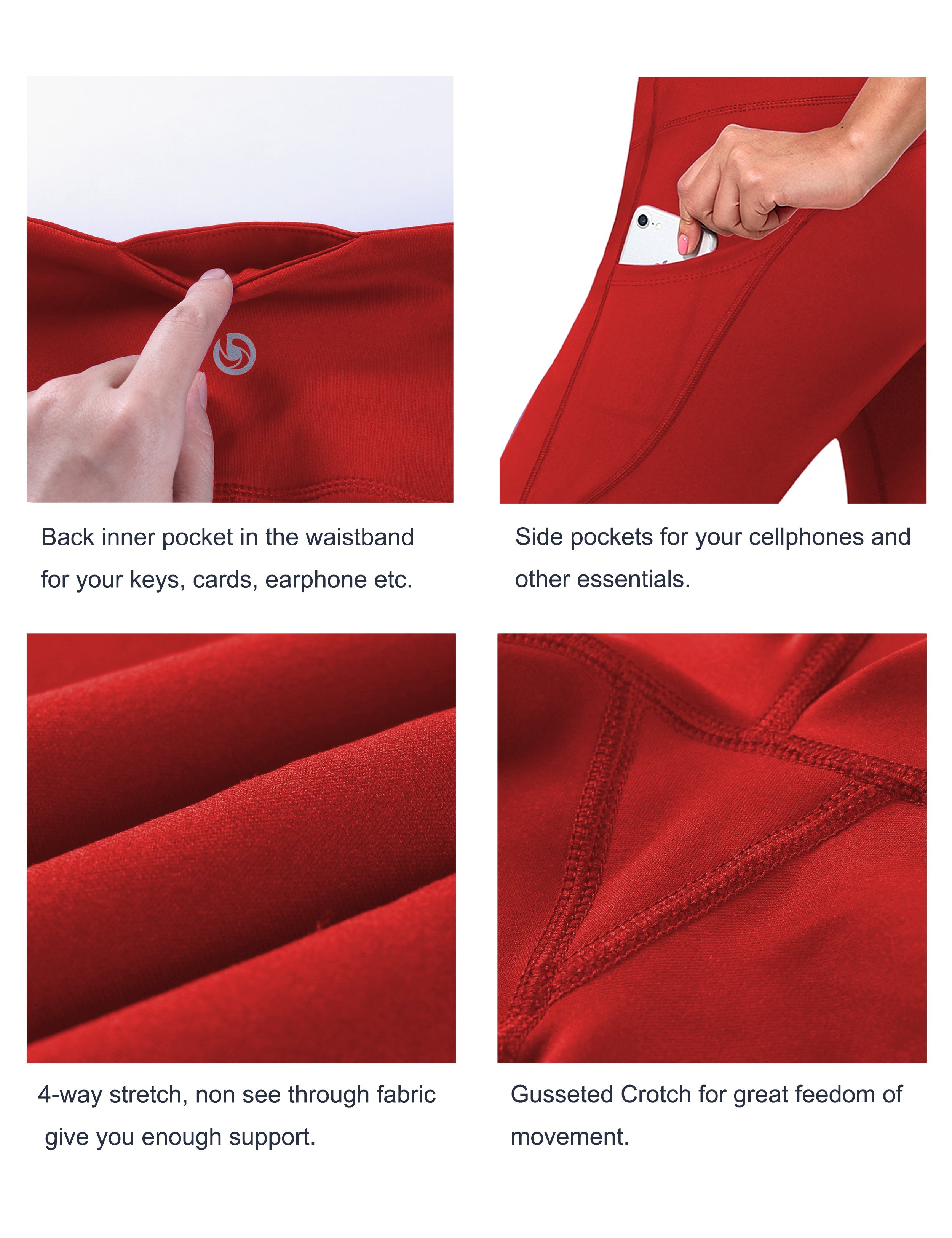 29" 31" 33" 35" 37"  Side Pockets Bootcut Leggings scarlet_Running