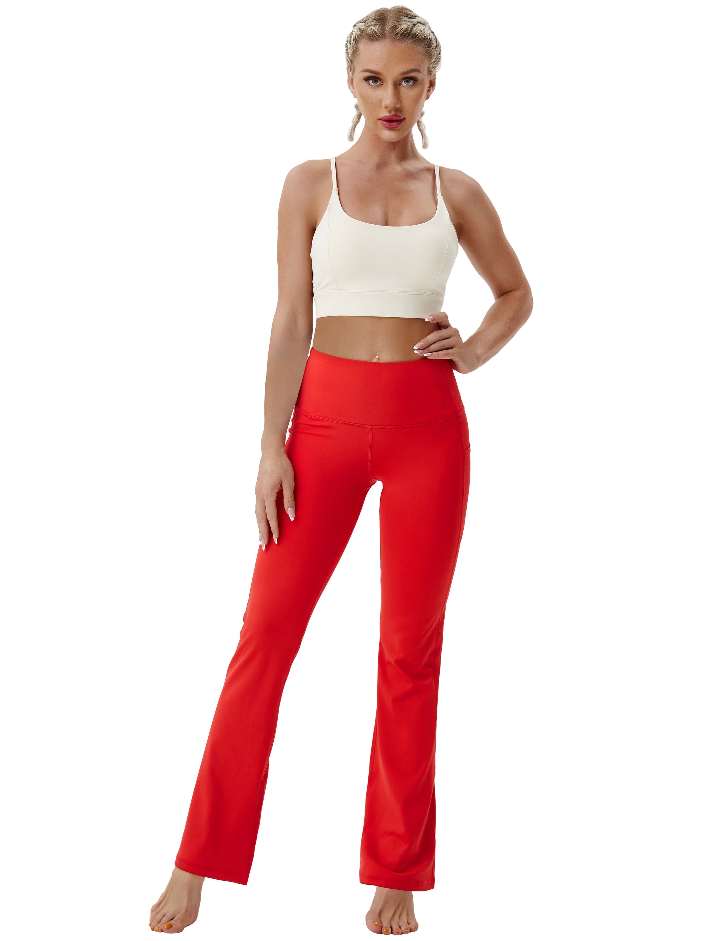 29" 31" 33" 35" 37"  Side Pockets Bootcut Leggings scarlet_Golf