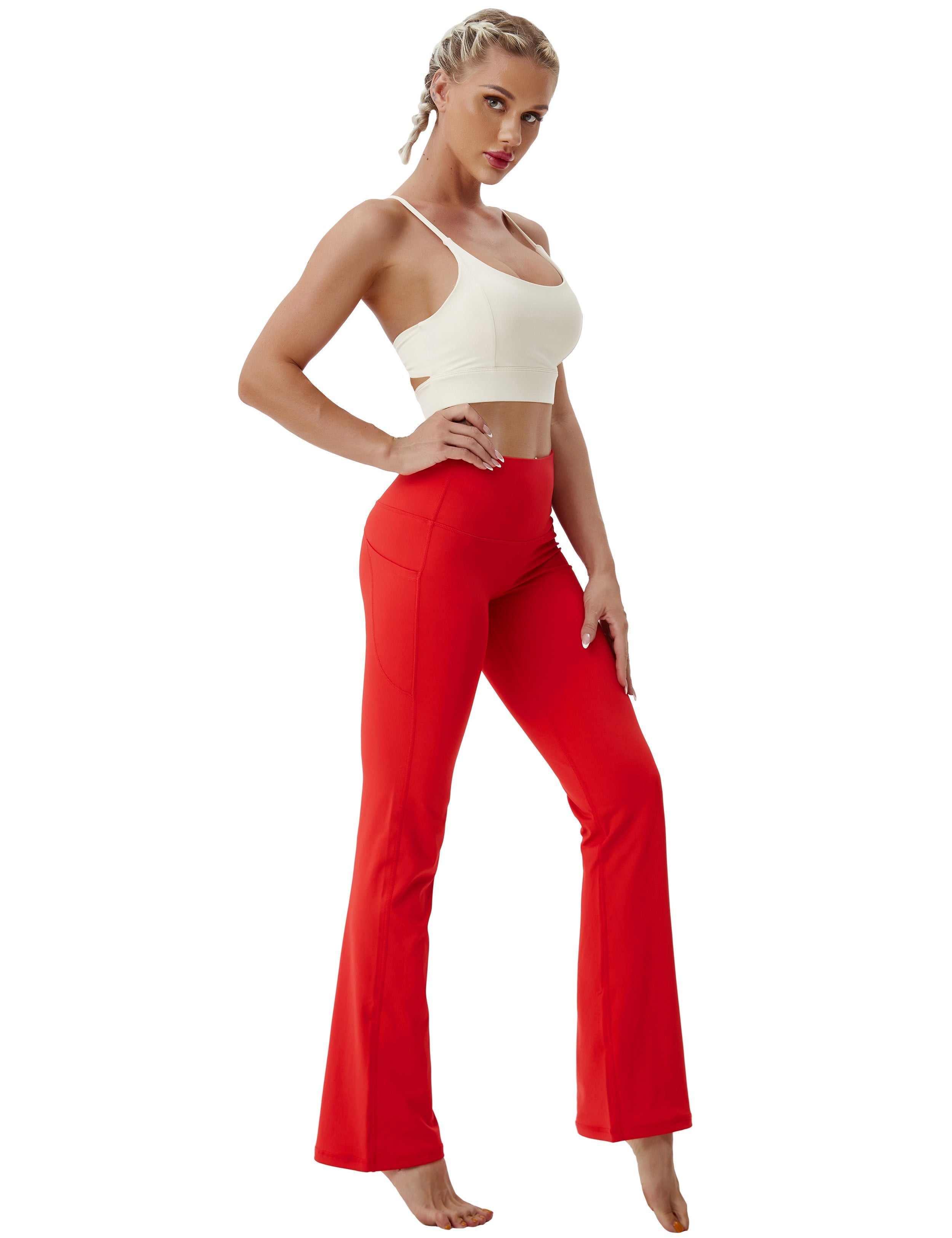 29" 31" 33" 35" 37"  Side Pockets Bootcut Leggings scarlet_Golf