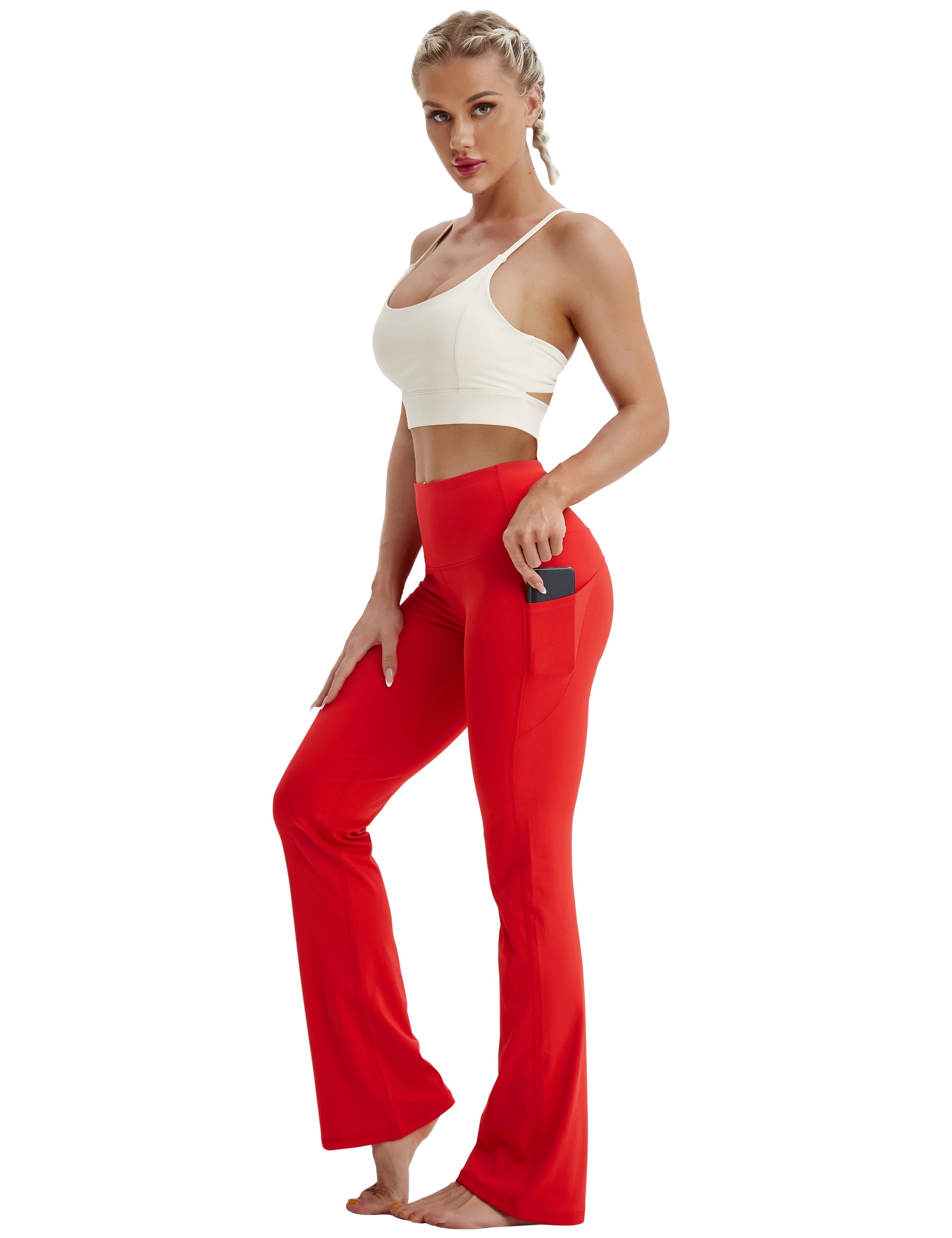 29" 31" 33" 35" 37"  Side Pockets Bootcut Leggings scarlet_Golf