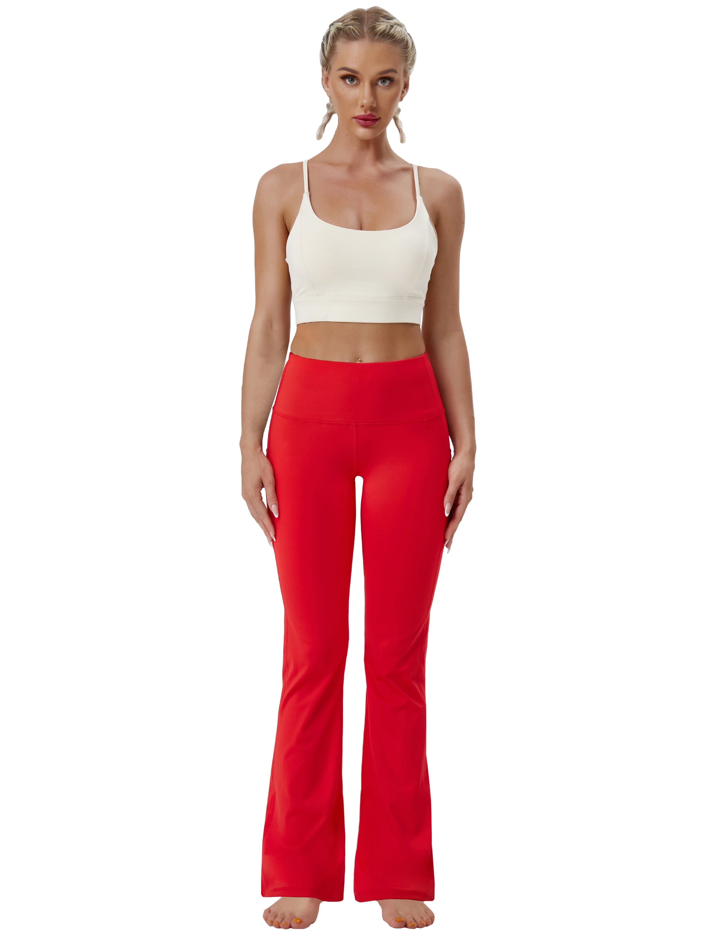 29" 31" 33" 35" 37"  Side Pockets Bootcut Leggings scarlet_Golf