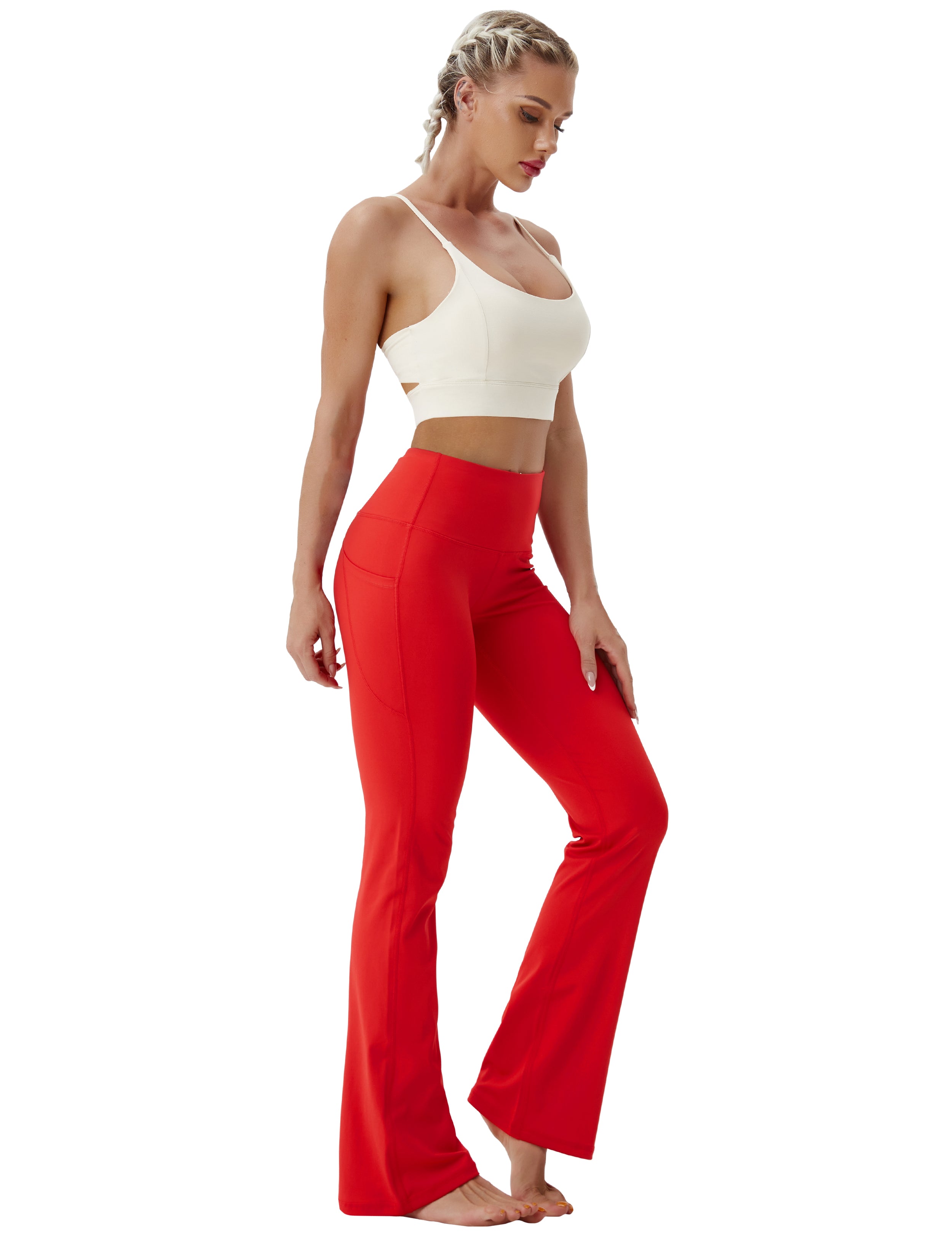 29" 31" 33" 35" 37"  Side Pockets Bootcut Leggings scarlet_Running
