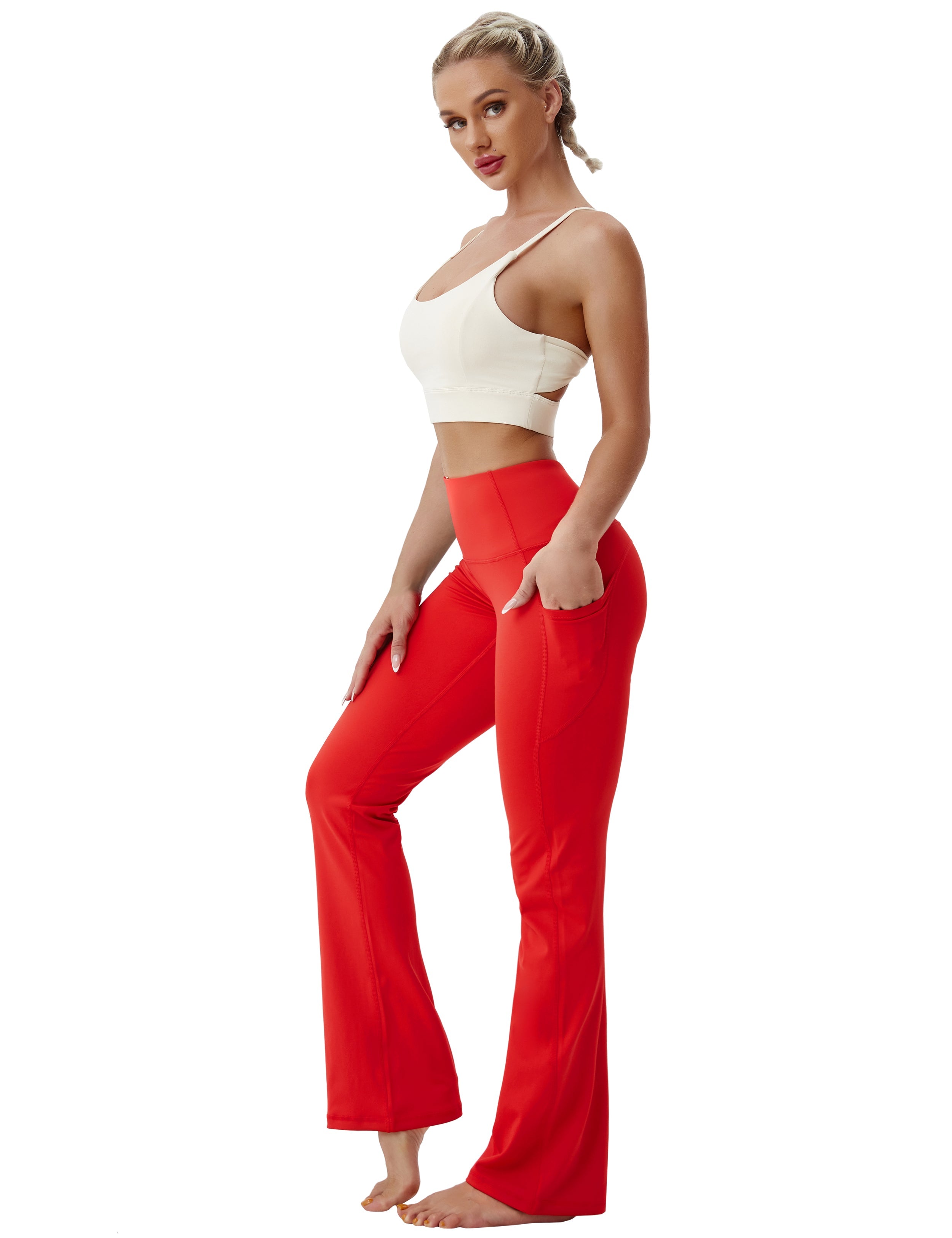 29" 31" 33" 35" 37"  Side Pockets Bootcut Leggings scarlet_Golf