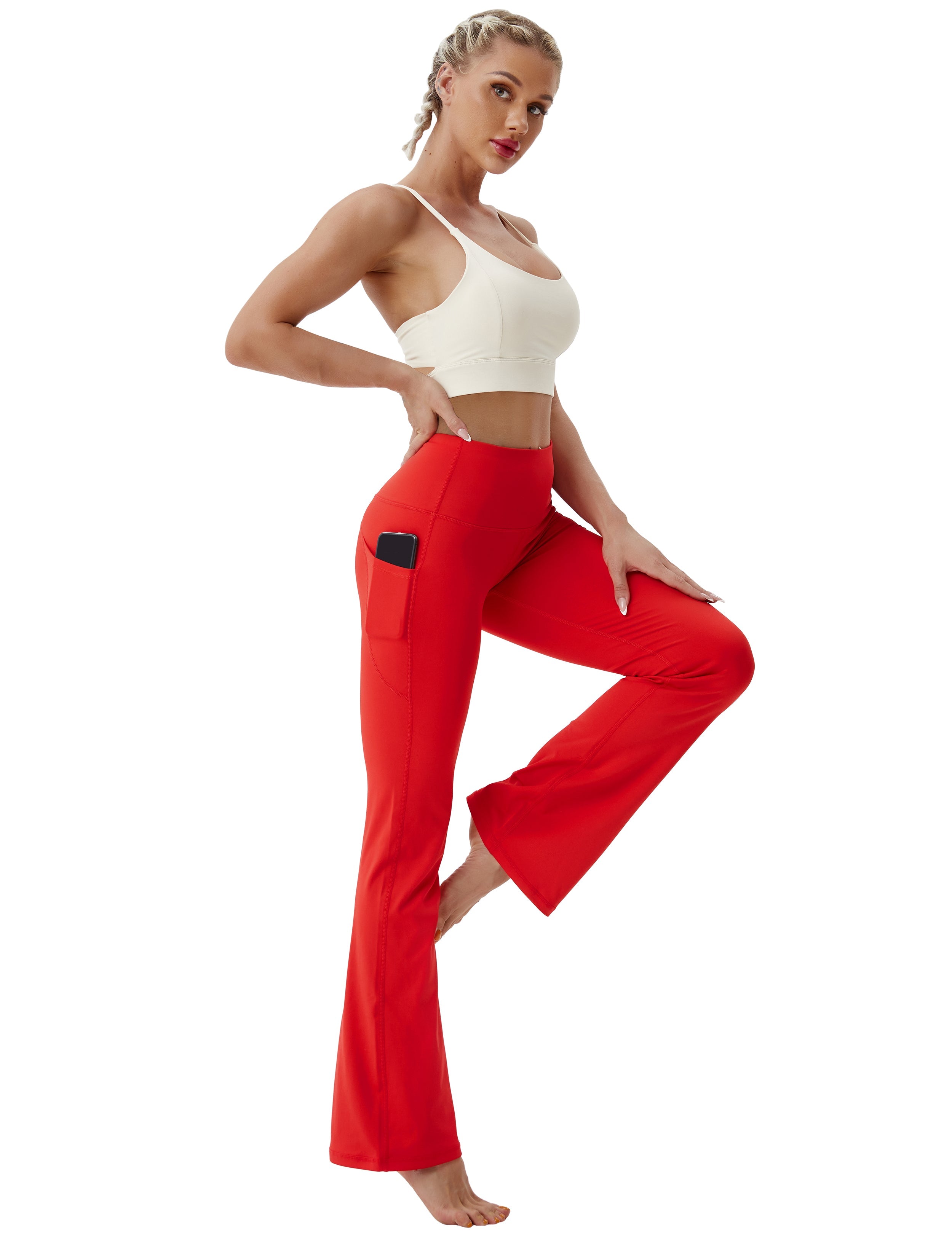 29" 31" 33" 35" 37"  Side Pockets Bootcut Leggings scarlet_Golf