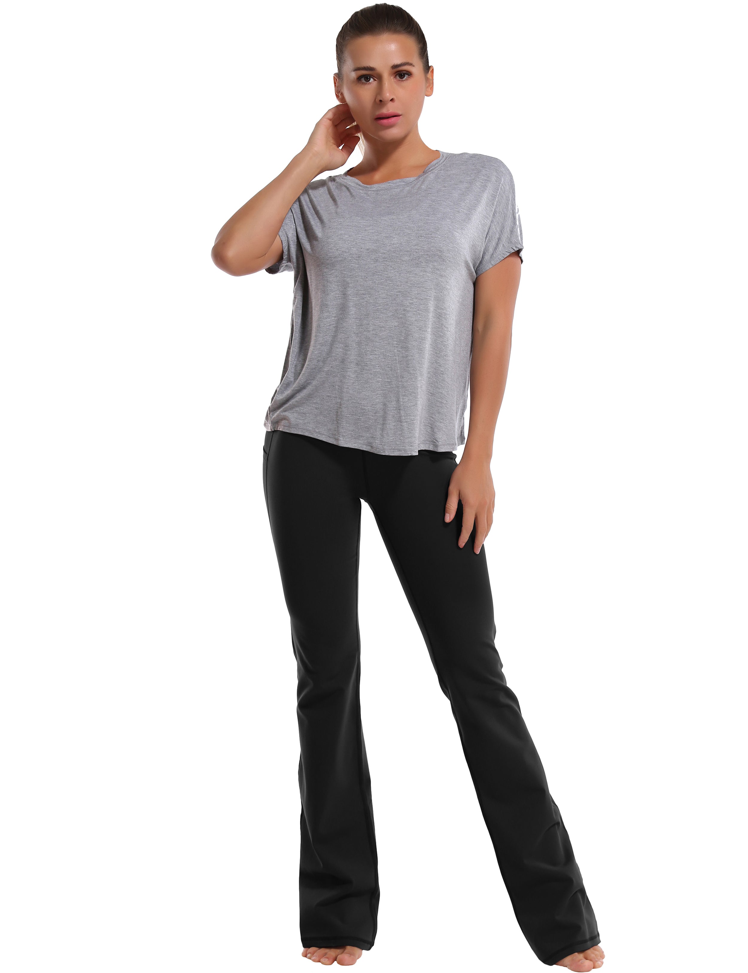 139 Side Pockets Bootcut Leggings black 87%Nylon/13%Spandex Fabric doesn't attract lint easily 4-way stretch No see-through Moisture-wicking Tummy control Inner pocket Four lengths