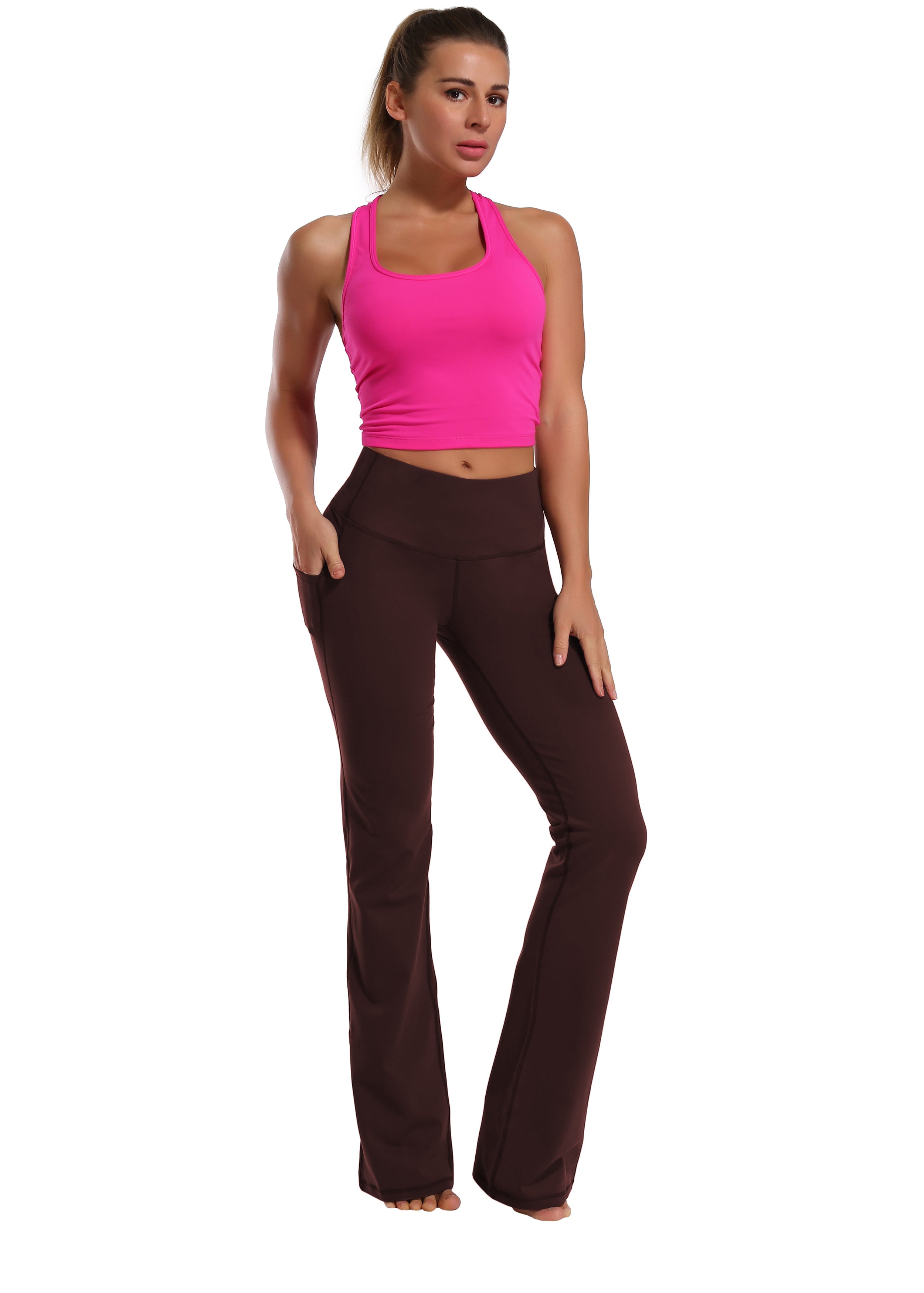 139 Side Pockets Bootcut Leggings mahoganymaroon 87%Nylon/13%Spandex Fabric doesn't attract lint easily 4-way stretch No see-through Moisture-wicking Tummy control Inner pocket Four lengths