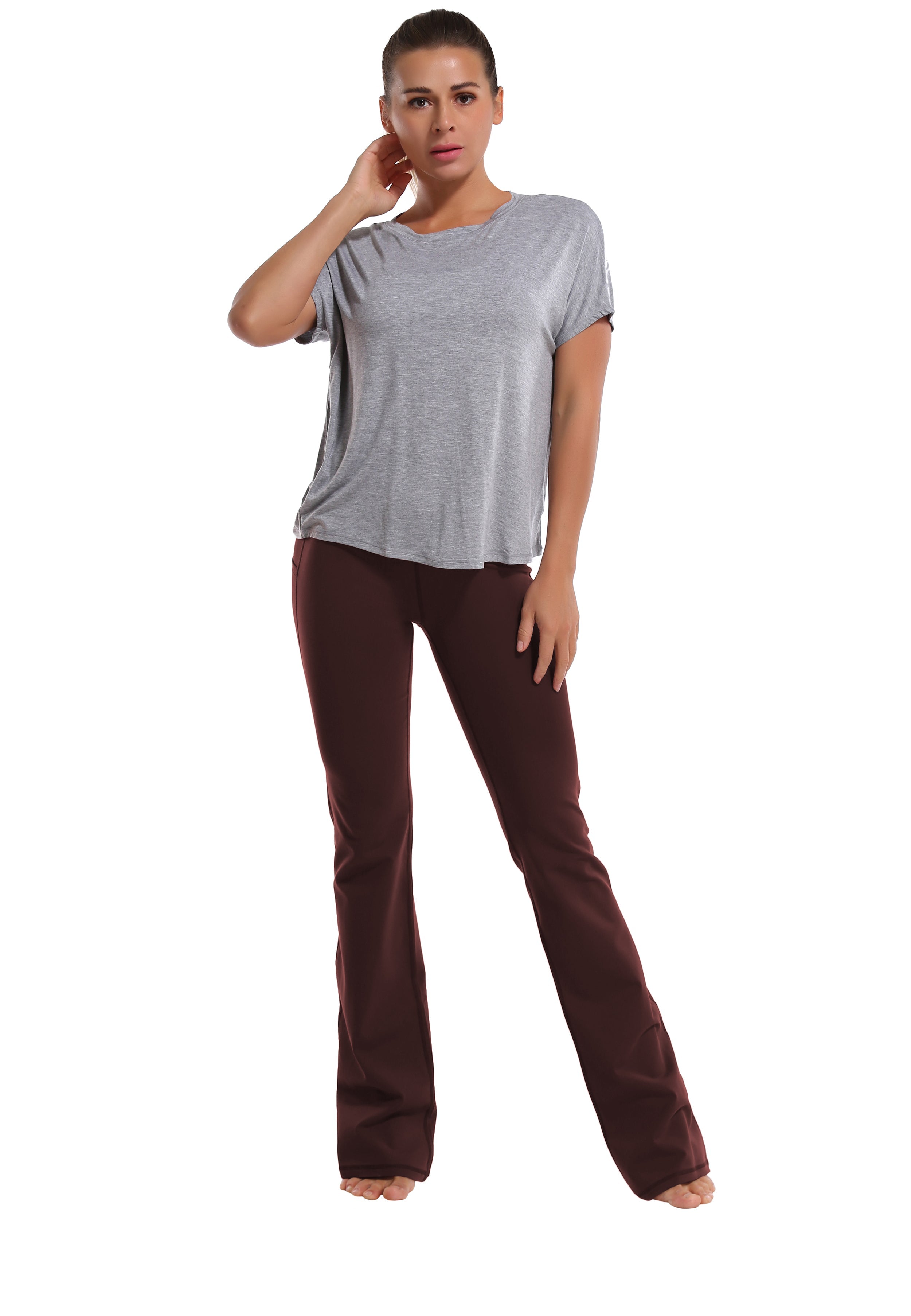 139 Side Pockets Bootcut Leggings mahoganymaroon 87%Nylon/13%Spandex Fabric doesn't attract lint easily 4-way stretch No see-through Moisture-wicking Tummy control Inner pocket Four lengths