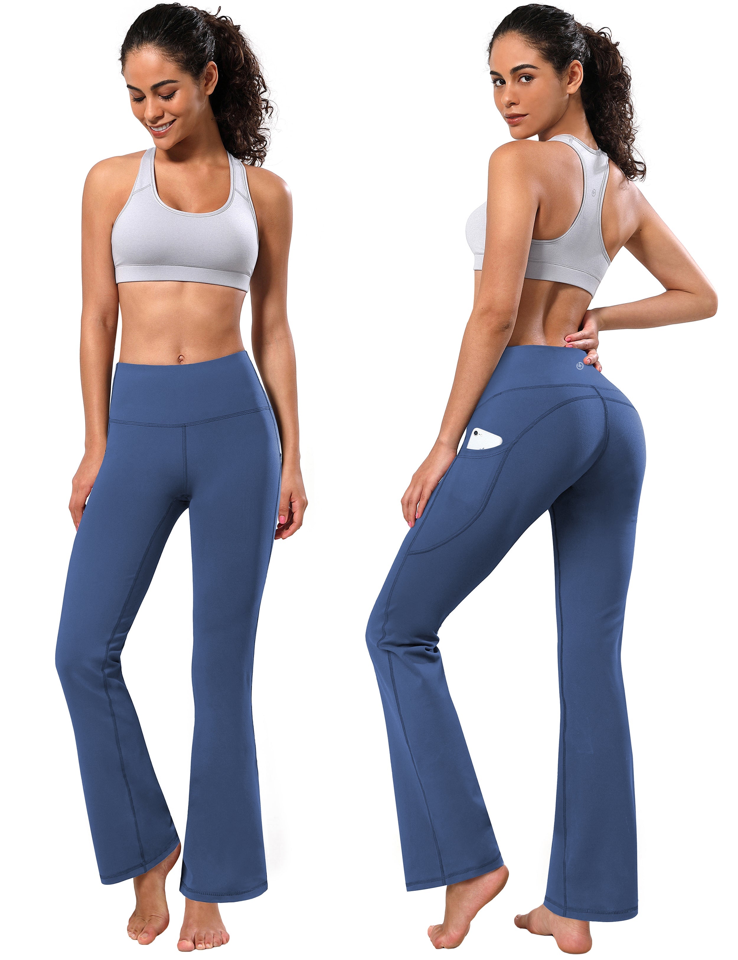 139 Side Pockets Bootcut Leggings purplishblue 87%Nylon/13%Spandex Fabric doesn't attract lint easily 4-way stretch No see-through Moisture-wicking Tummy control Inner pocket Four lengths