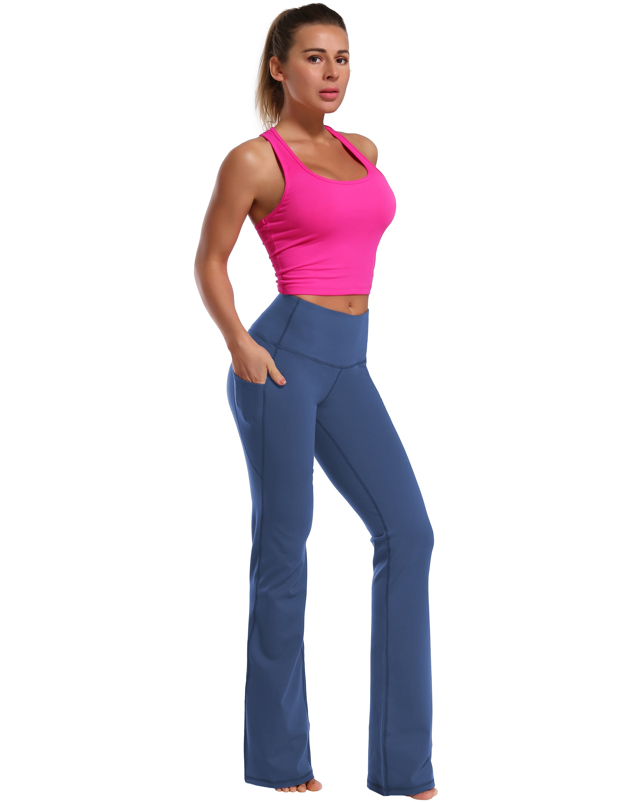 139 Side Pockets Bootcut Leggings purplishblue 87%Nylon/13%Spandex Fabric doesn't attract lint easily 4-way stretch No see-through Moisture-wicking Tummy control Inner pocket Four lengths