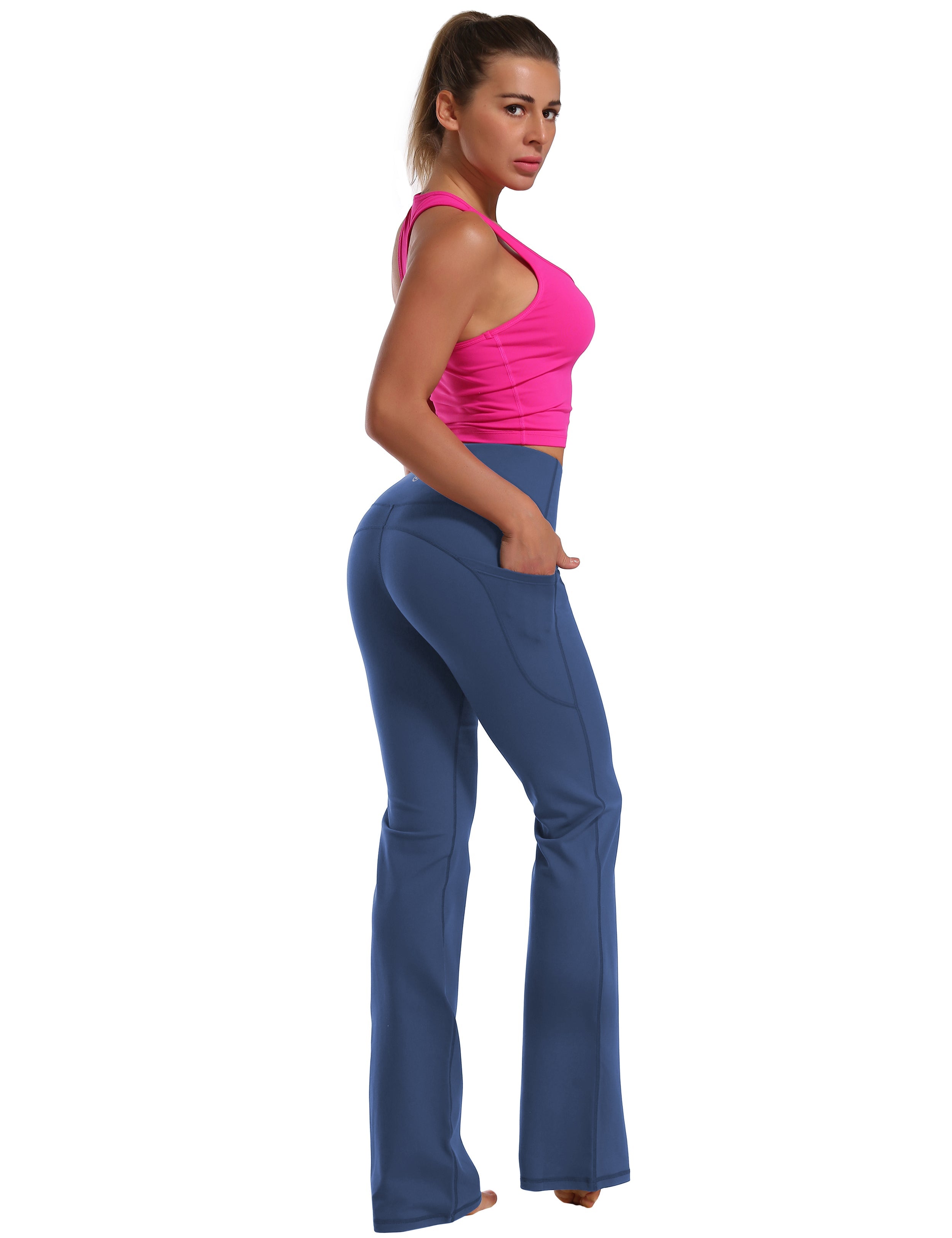 139 Side Pockets Bootcut Leggings purplishblue 87%Nylon/13%Spandex Fabric doesn't attract lint easily 4-way stretch No see-through Moisture-wicking Tummy control Inner pocket Four lengths