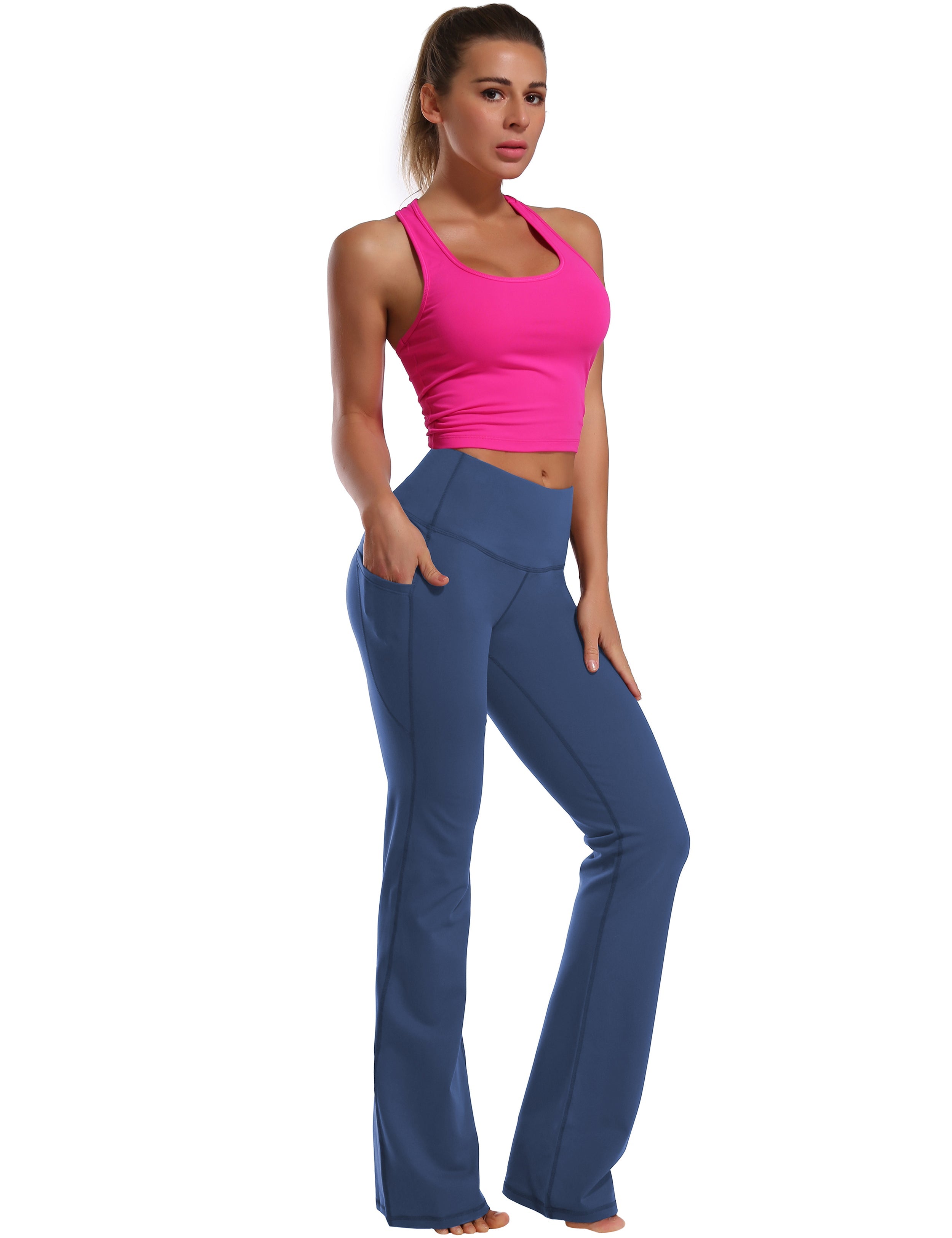 139 Side Pockets Bootcut Leggings purplishblue 87%Nylon/13%Spandex Fabric doesn't attract lint easily 4-way stretch No see-through Moisture-wicking Tummy control Inner pocket Four lengths