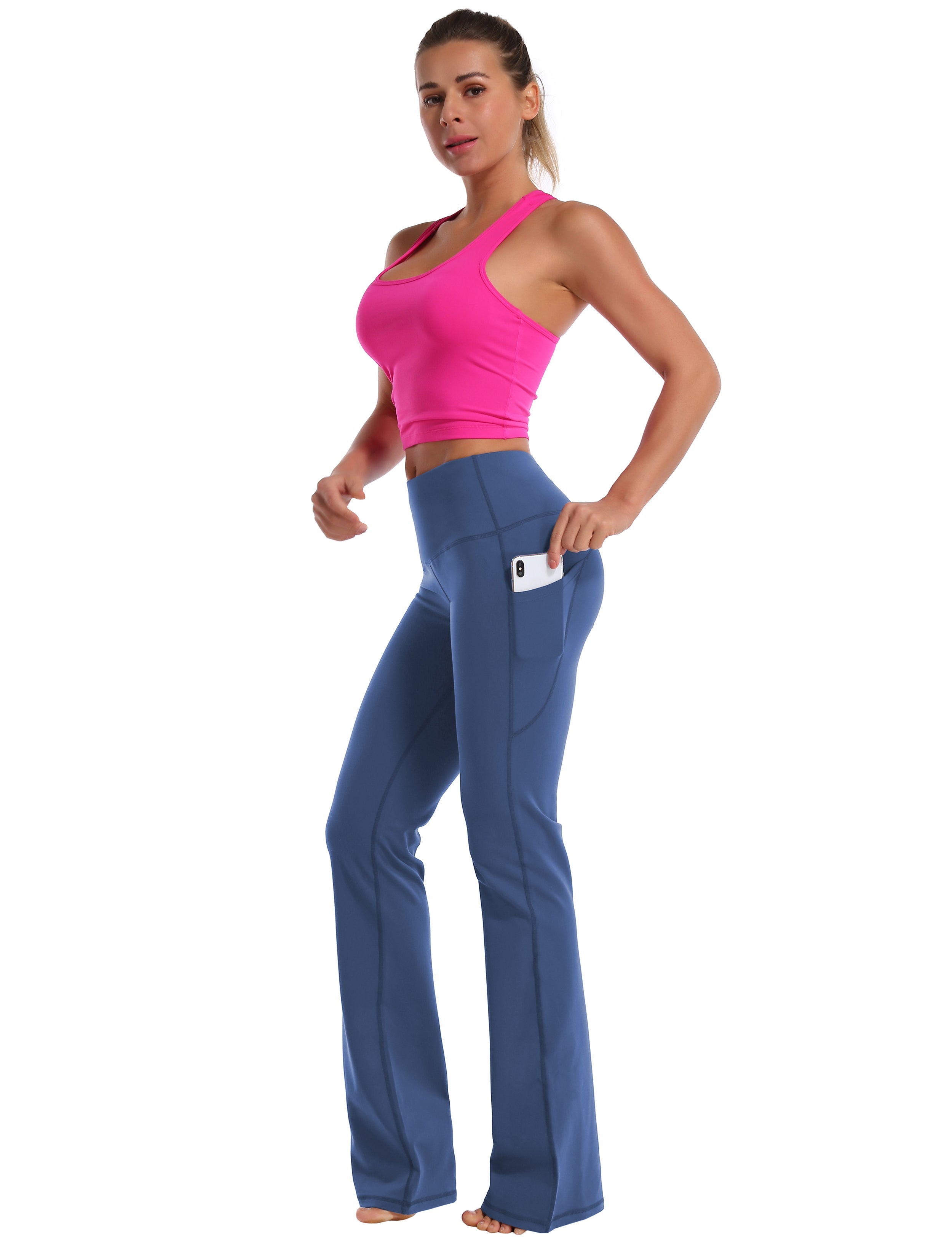 139 Side Pockets Bootcut Leggings purplishblue 87%Nylon/13%Spandex Fabric doesn't attract lint easily 4-way stretch No see-through Moisture-wicking Tummy control Inner pocket Four lengths