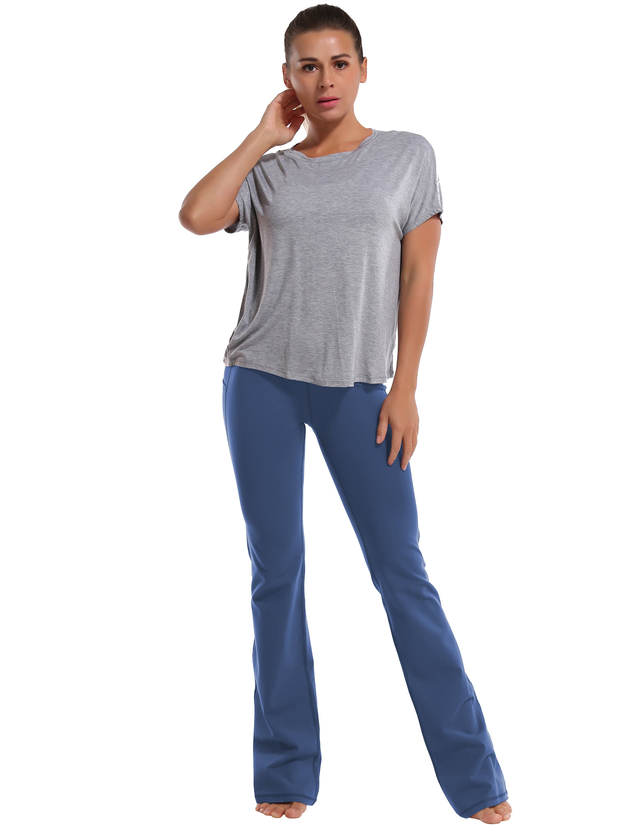 139 Side Pockets Bootcut Leggings purplishblue 87%Nylon/13%Spandex Fabric doesn't attract lint easily 4-way stretch No see-through Moisture-wicking Tummy control Inner pocket Four lengths