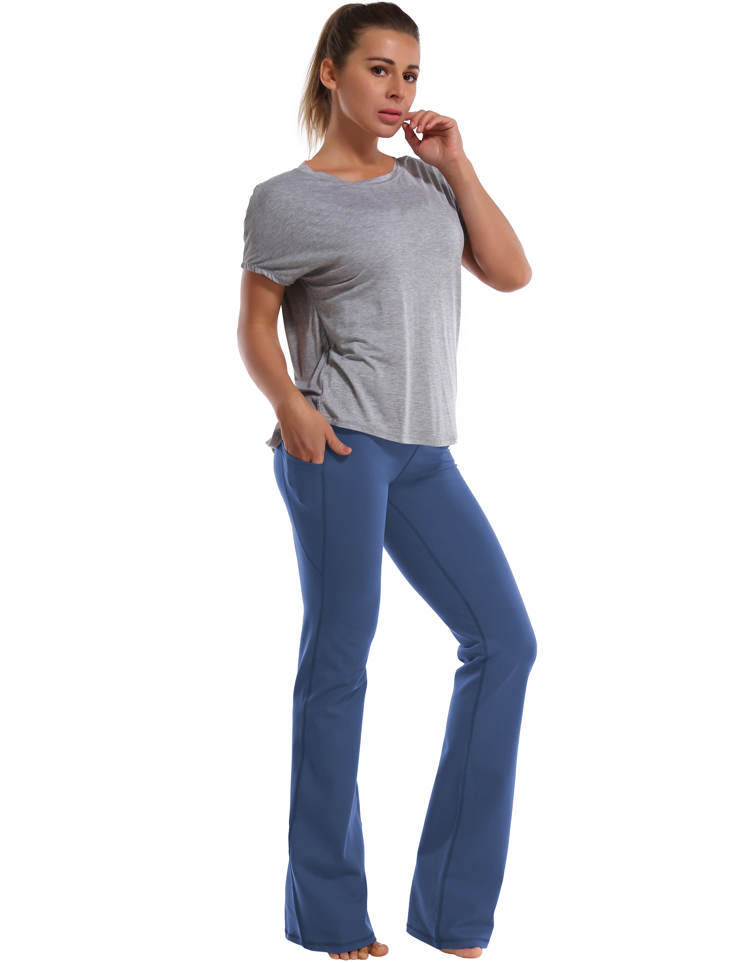 139 Side Pockets Bootcut Leggings purplishblue 87%Nylon/13%Spandex Fabric doesn't attract lint easily 4-way stretch No see-through Moisture-wicking Tummy control Inner pocket Four lengths