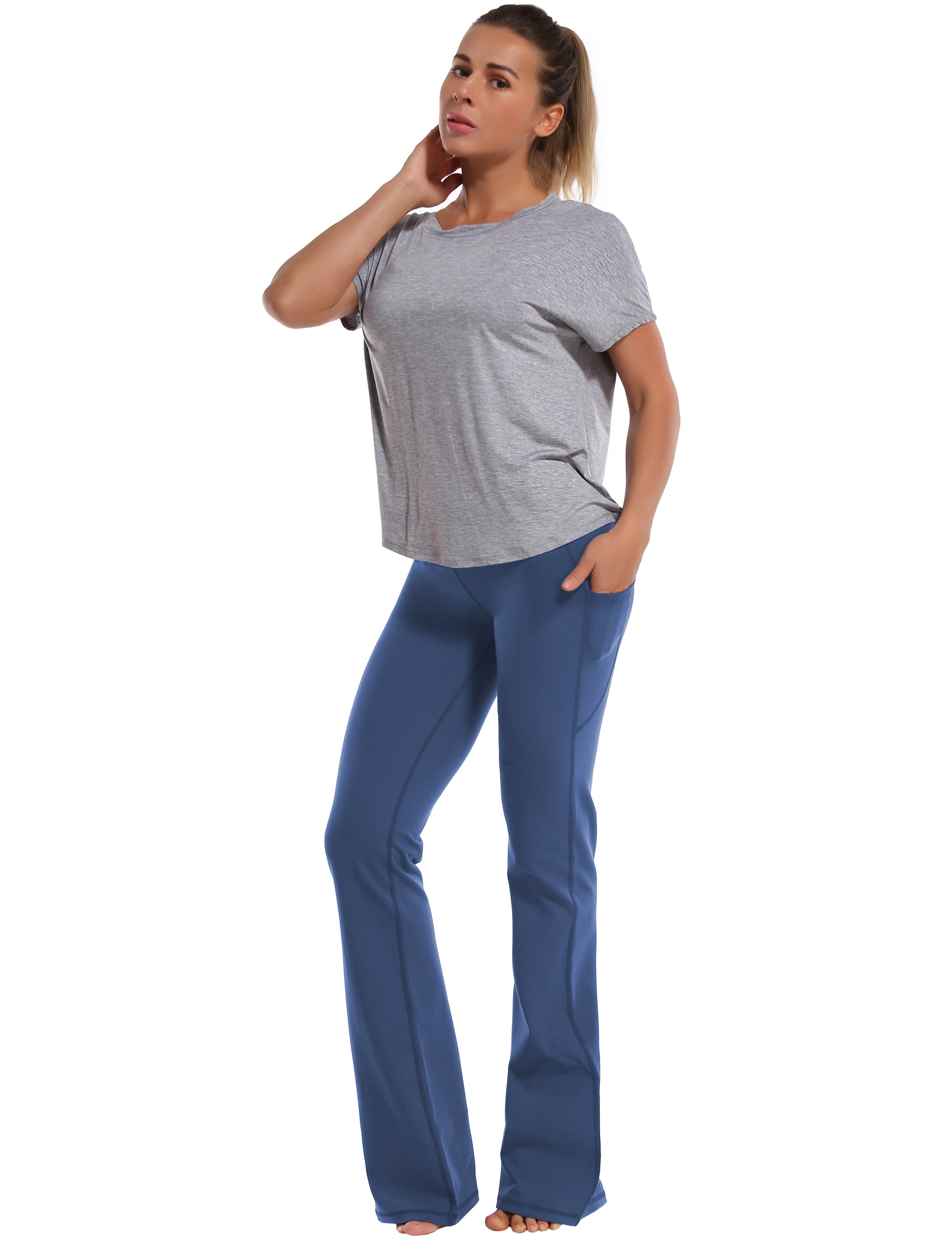 139 Side Pockets Bootcut Leggings purplishblue 87%Nylon/13%Spandex Fabric doesn't attract lint easily 4-way stretch No see-through Moisture-wicking Tummy control Inner pocket Four lengths