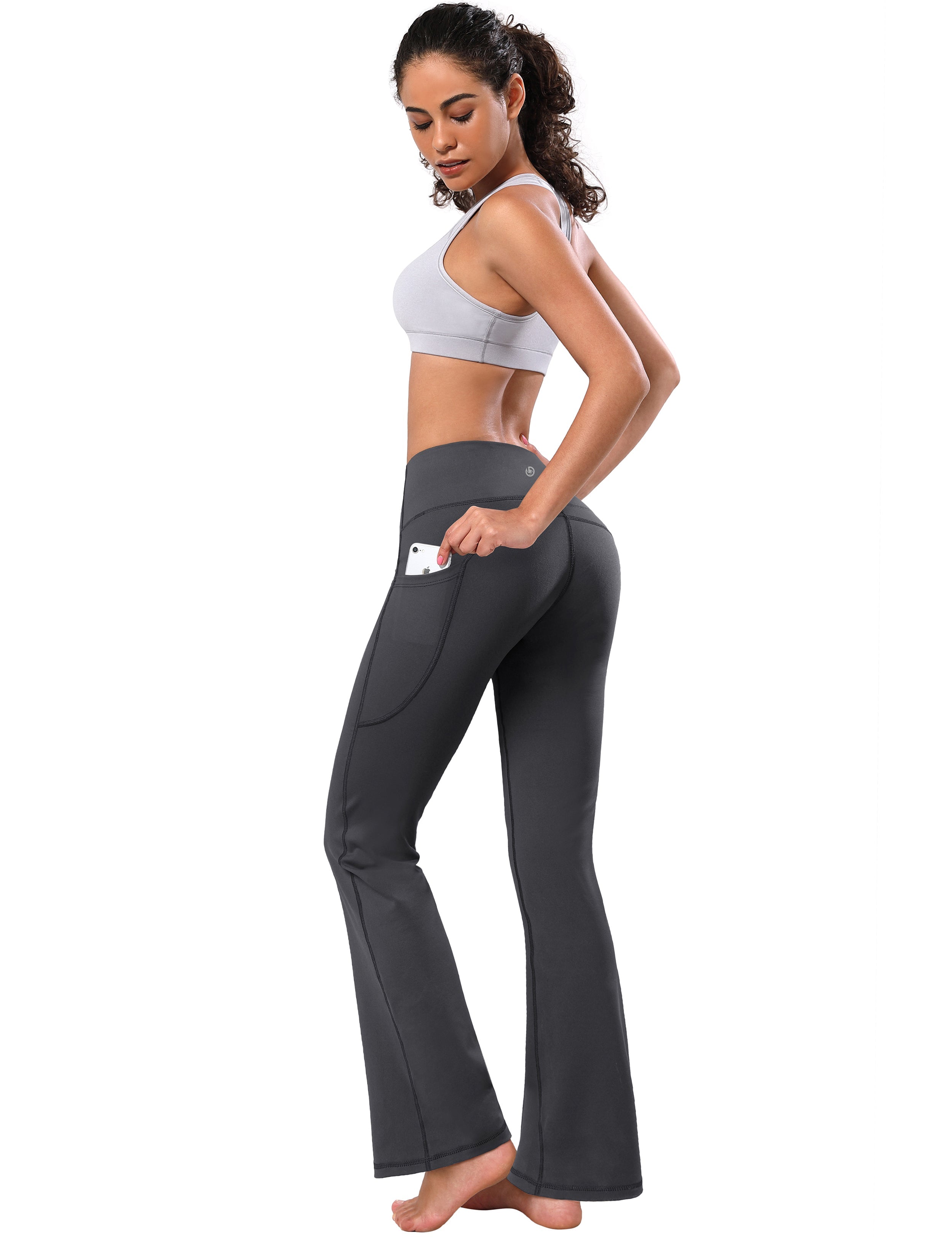 139 Side Pockets Bootcut Leggings shadowcharcoal 87%Nylon/13%Spandex Fabric doesn't attract lint easily 4-way stretch No see-through Moisture-wicking Tummy control Inner pocket Four lengths