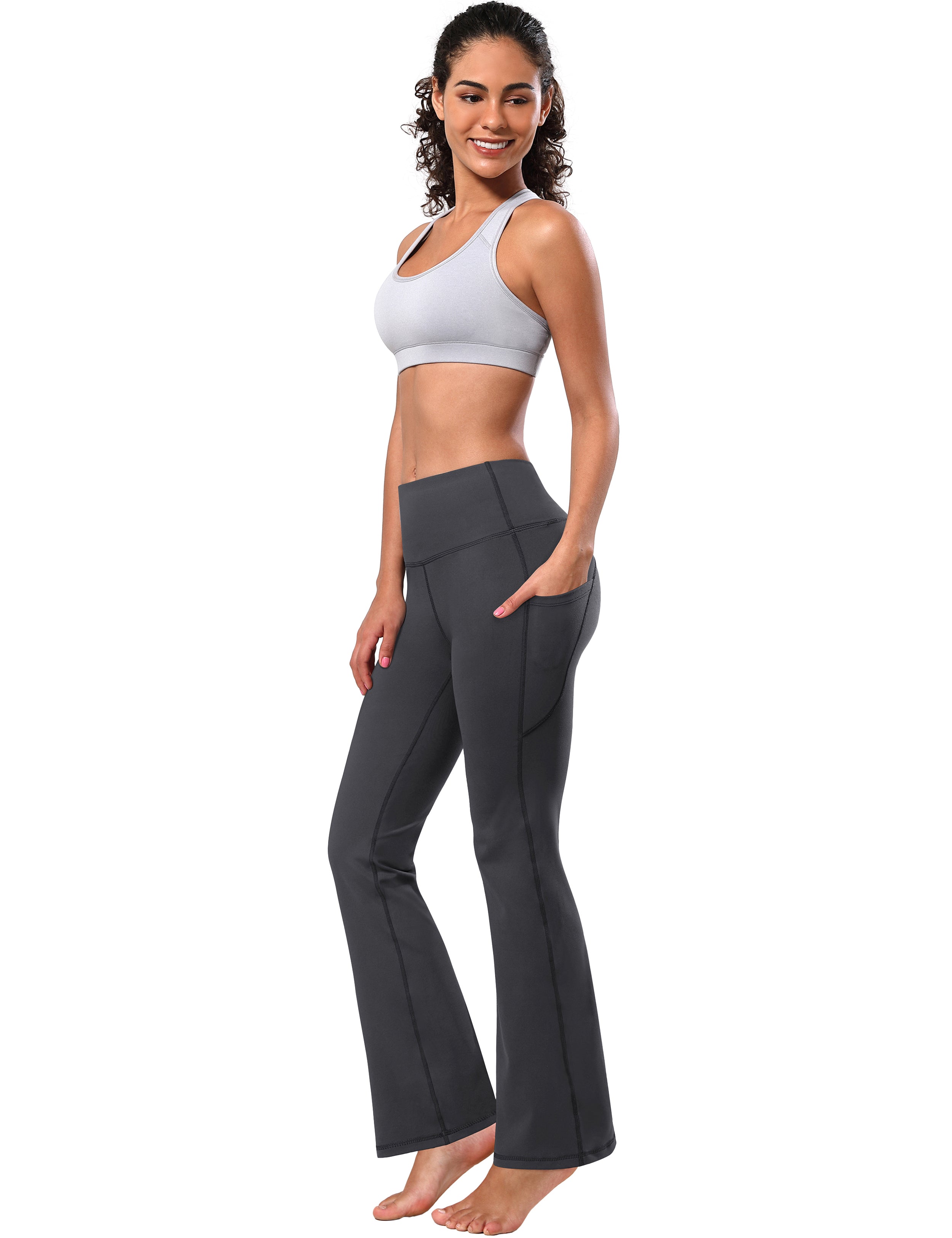 139 Side Pockets Bootcut Leggings shadowcharcoal 87%Nylon/13%Spandex Fabric doesn't attract lint easily 4-way stretch No see-through Moisture-wicking Tummy control Inner pocket Four lengths