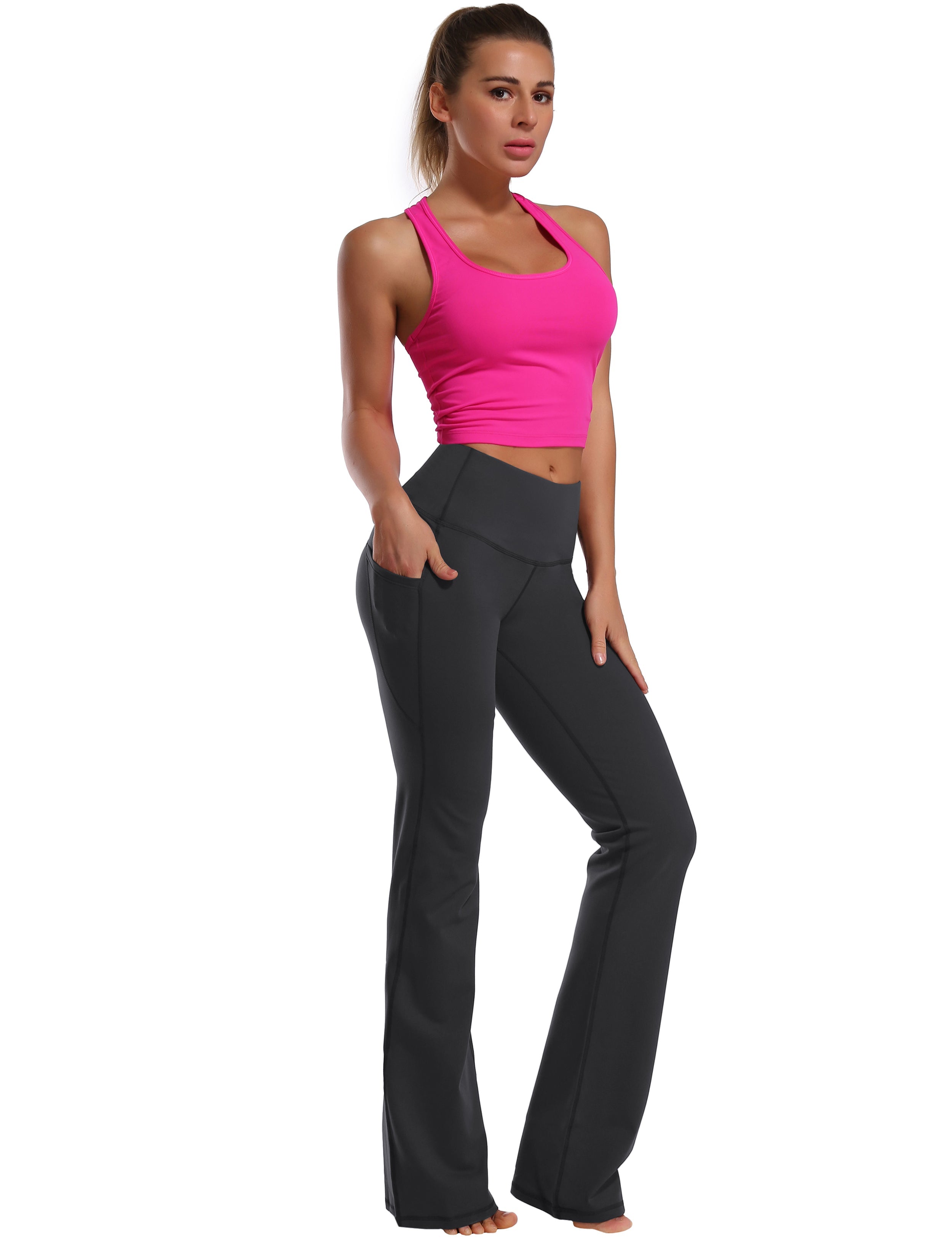 139 Side Pockets Bootcut Leggings shadowcharcoal 87%Nylon/13%Spandex Fabric doesn't attract lint easily 4-way stretch No see-through Moisture-wicking Tummy control Inner pocket Four lengths