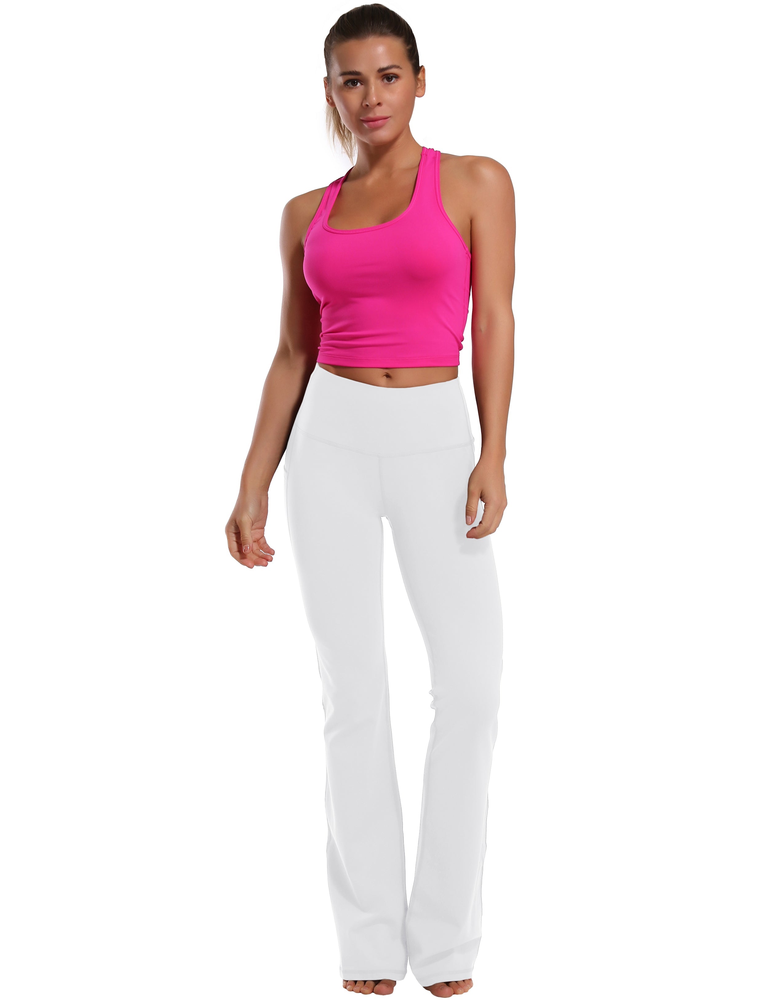 139 Side Pockets Bootcut Leggings white 87%Nylon/13%Spandex Fabric doesn't attract lint easily 4-way stretch No see-through Moisture-wicking Tummy control Inner pocket Four lengths